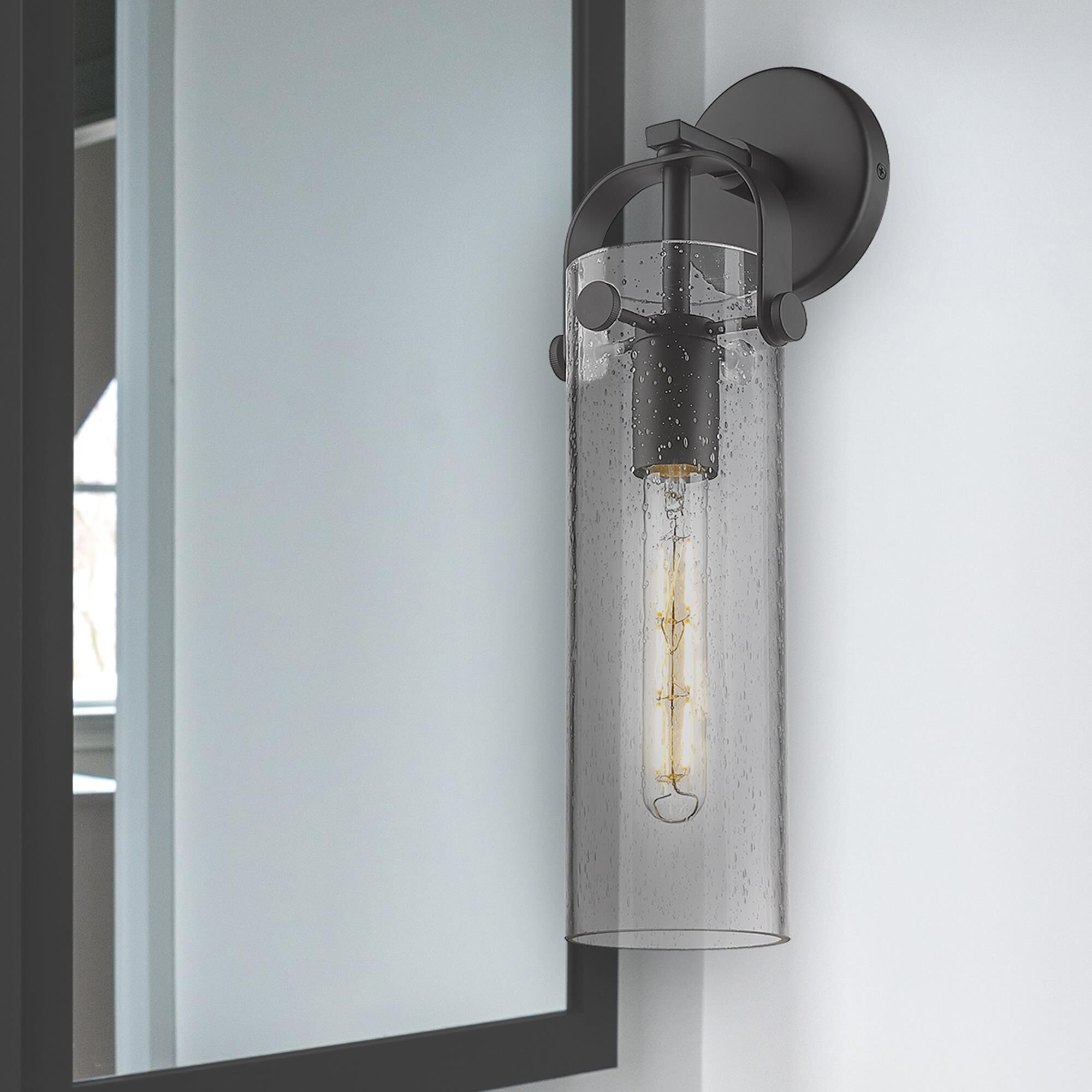 Shown in Matte Black finish and Seedy glass