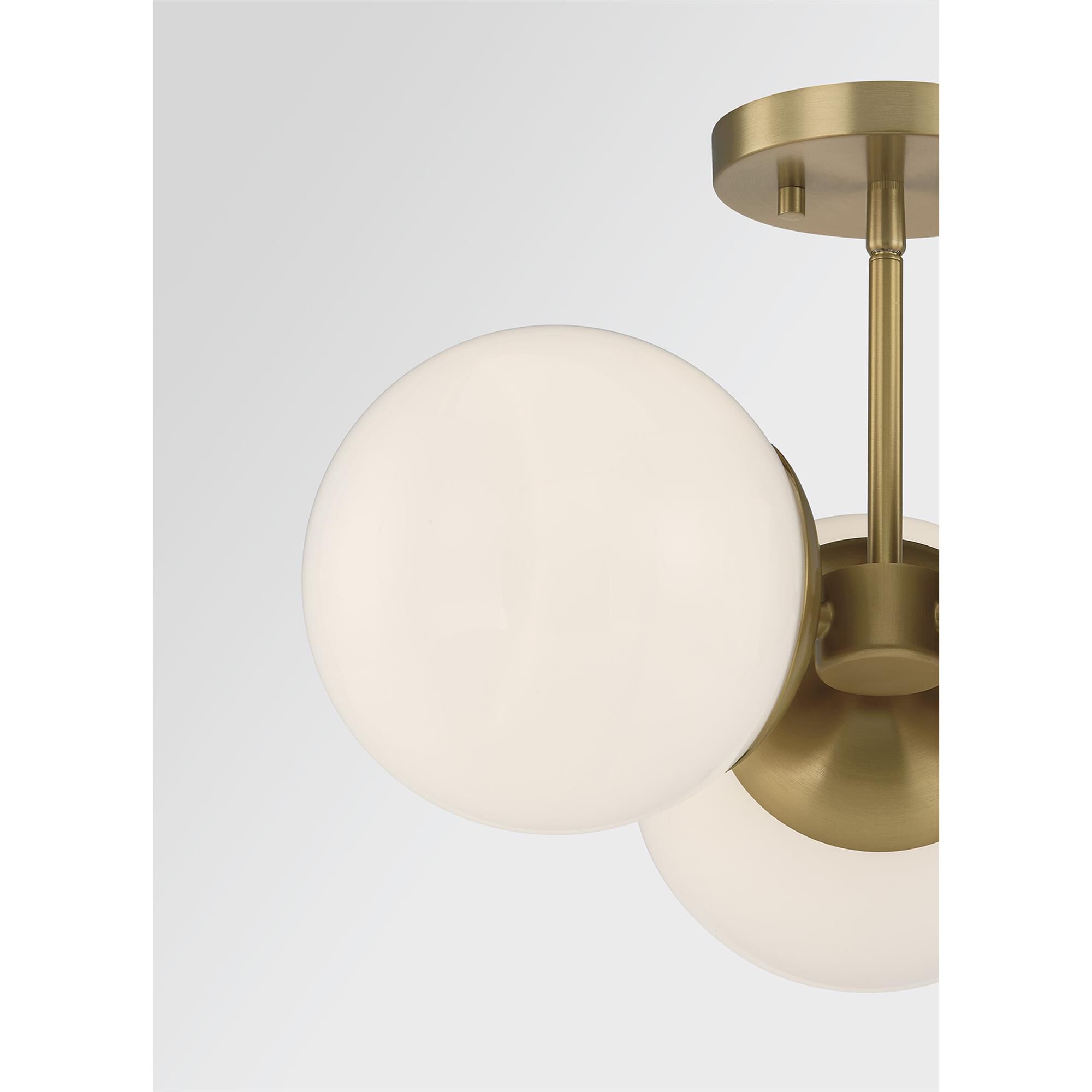 Shown in Warm Brass finish and White Opal glass
