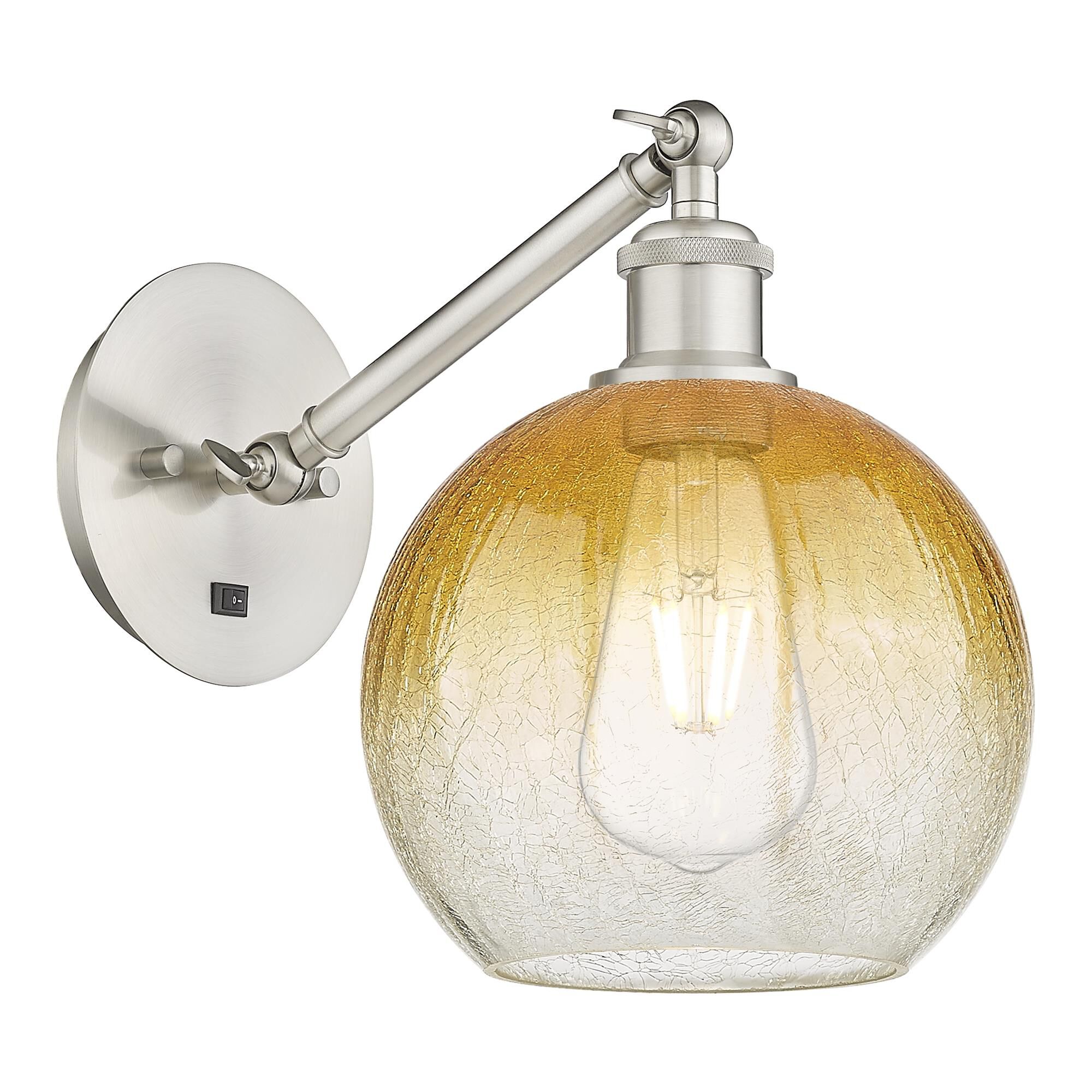 Shown in Brushed Satin Nickel finish and Amber glass