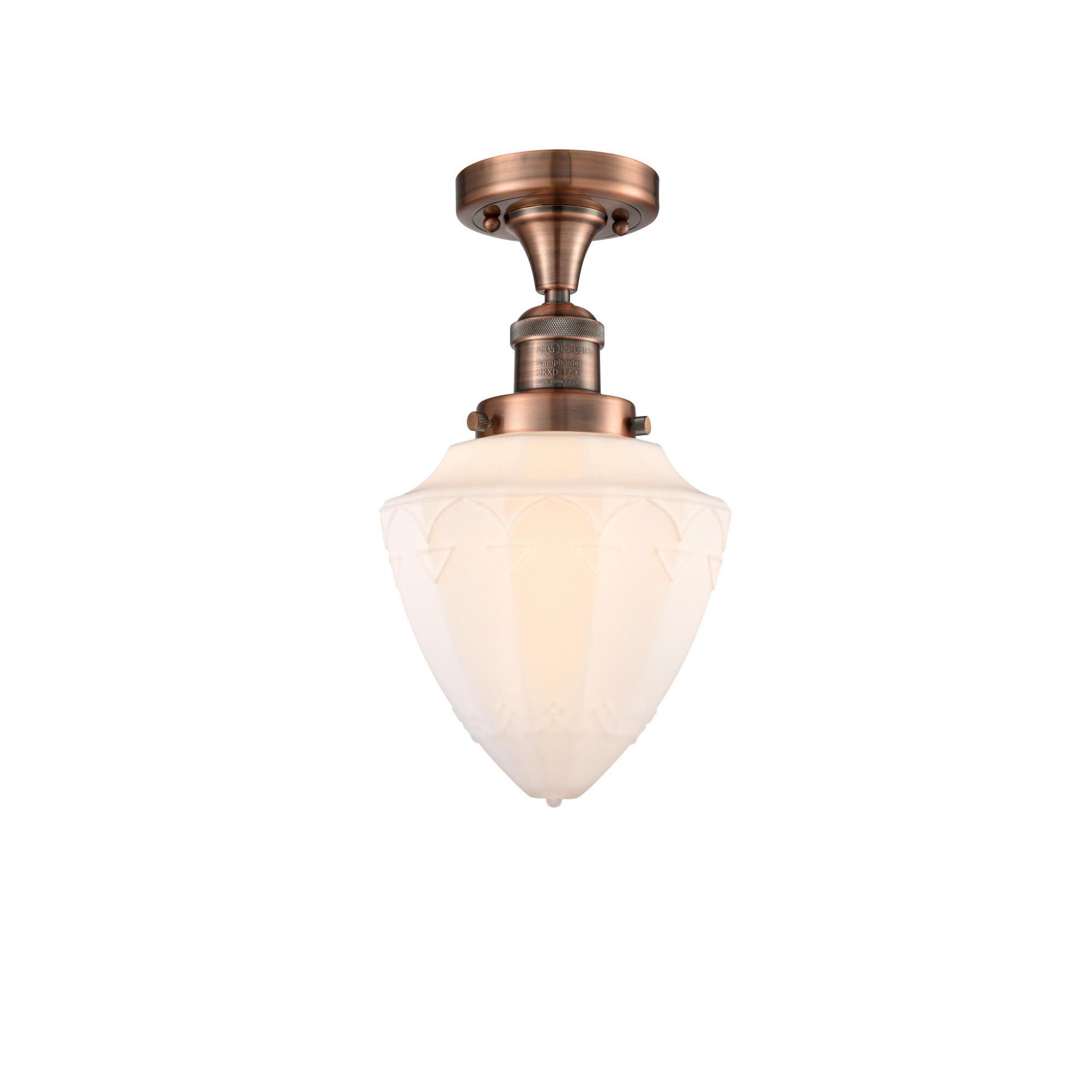 Shown in Antique Copper finish and Matte White Cased Small Bullet glass