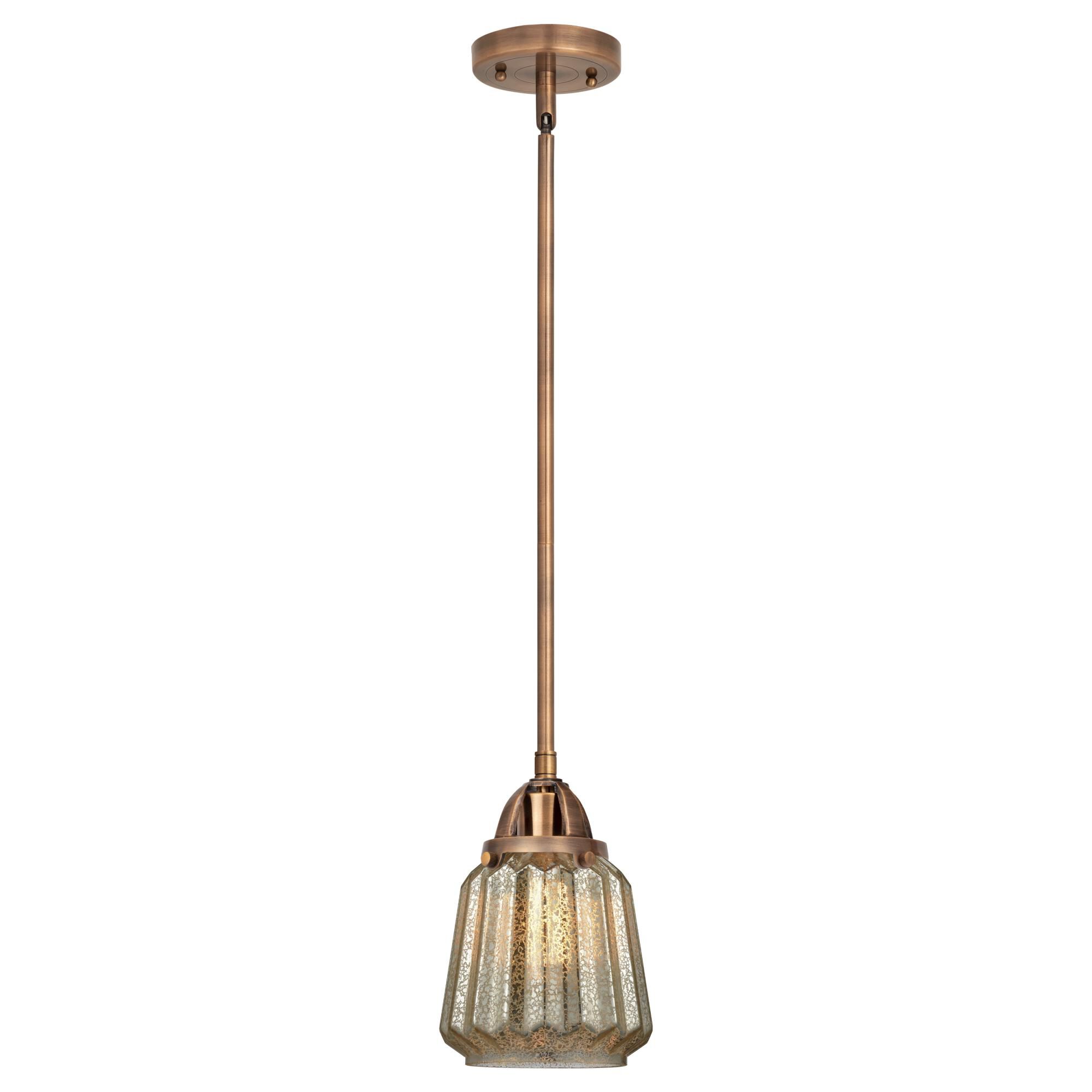 Shown in Antique Copper finish and Mercury Plated Chatham glass and No Shade shade