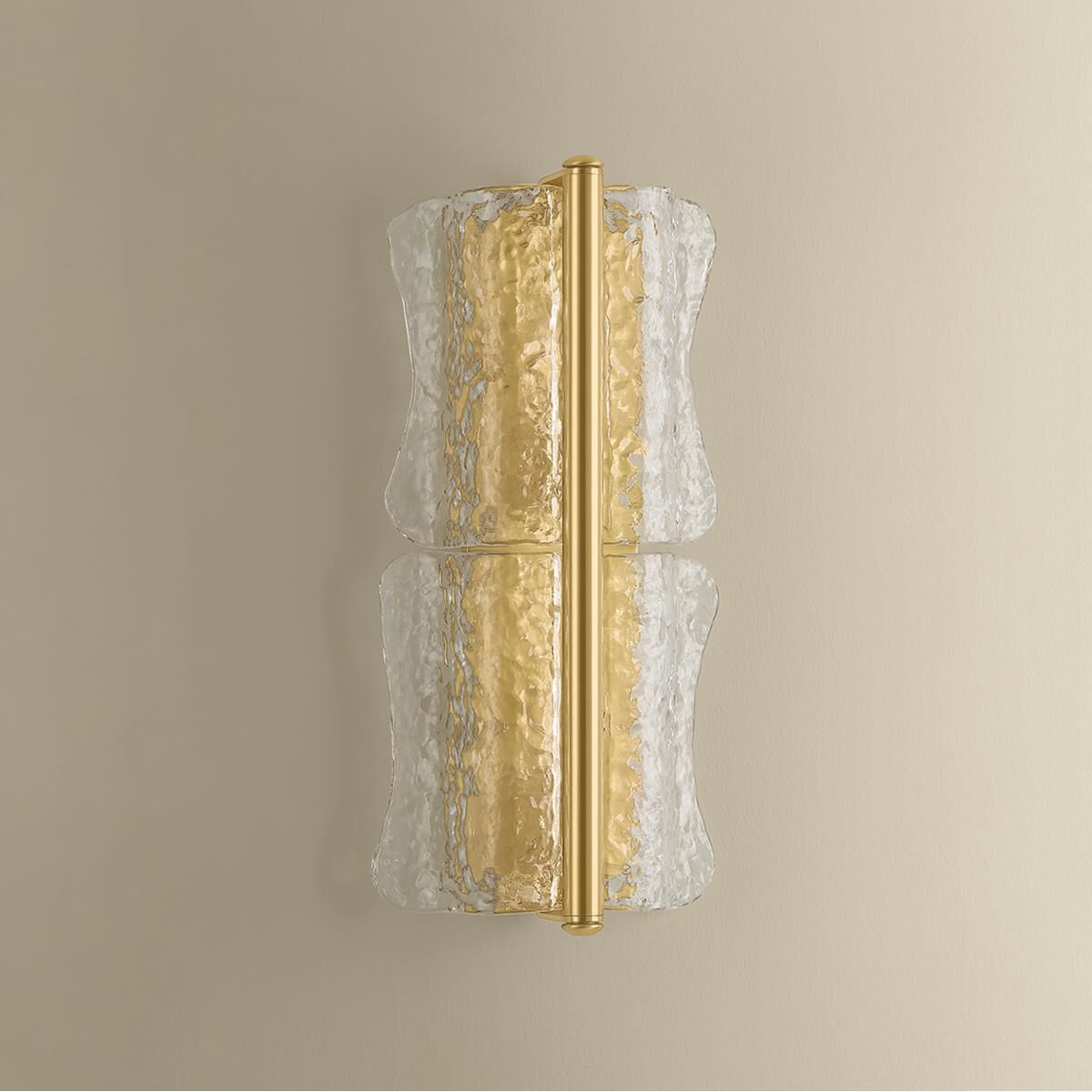 Shown in Aged Brass finish and Clear Optic glass