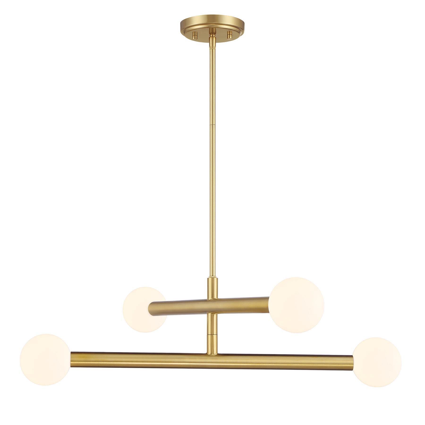Shown in Natural Brass finish and White Opal glass and Glass shade