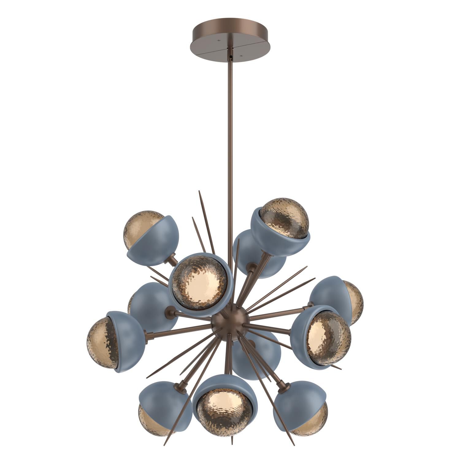 Shown in Burnished Bronze finish and Bronze glass and Poppy Blue accent