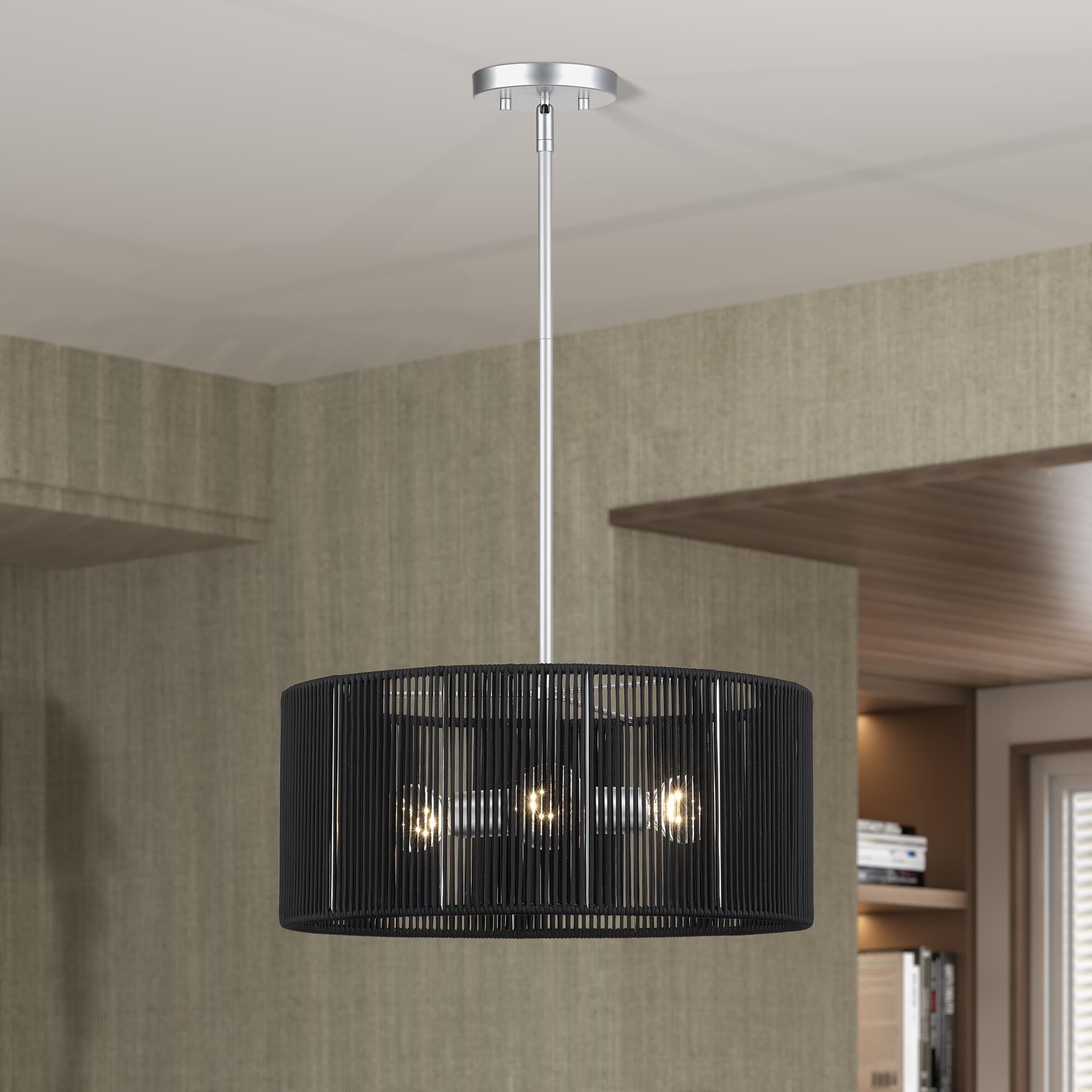 Shown in Painted Nickel finish and Hand-Woven Parisian Night Color Polyester Rope shade