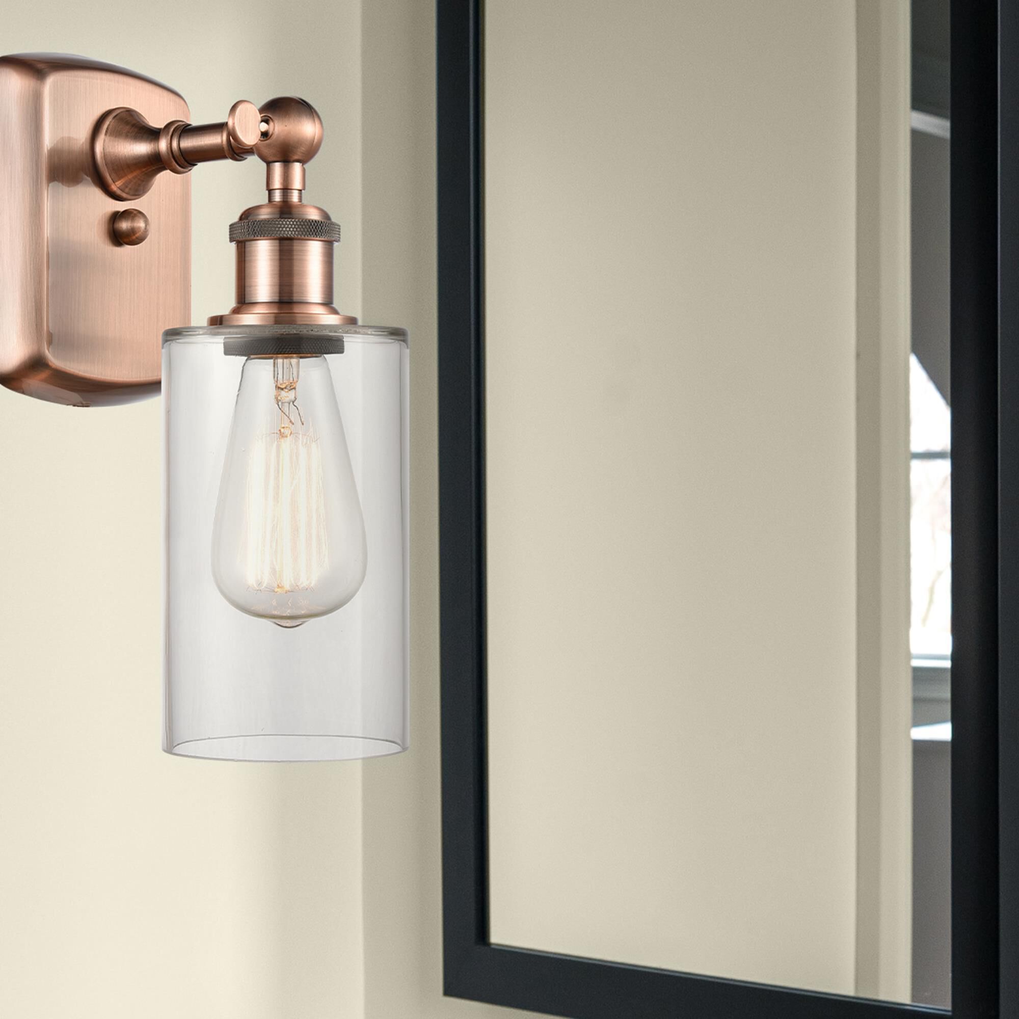 Shown in Antique Copper finish and Drum glass and Glass shade and Polished Chrome accent