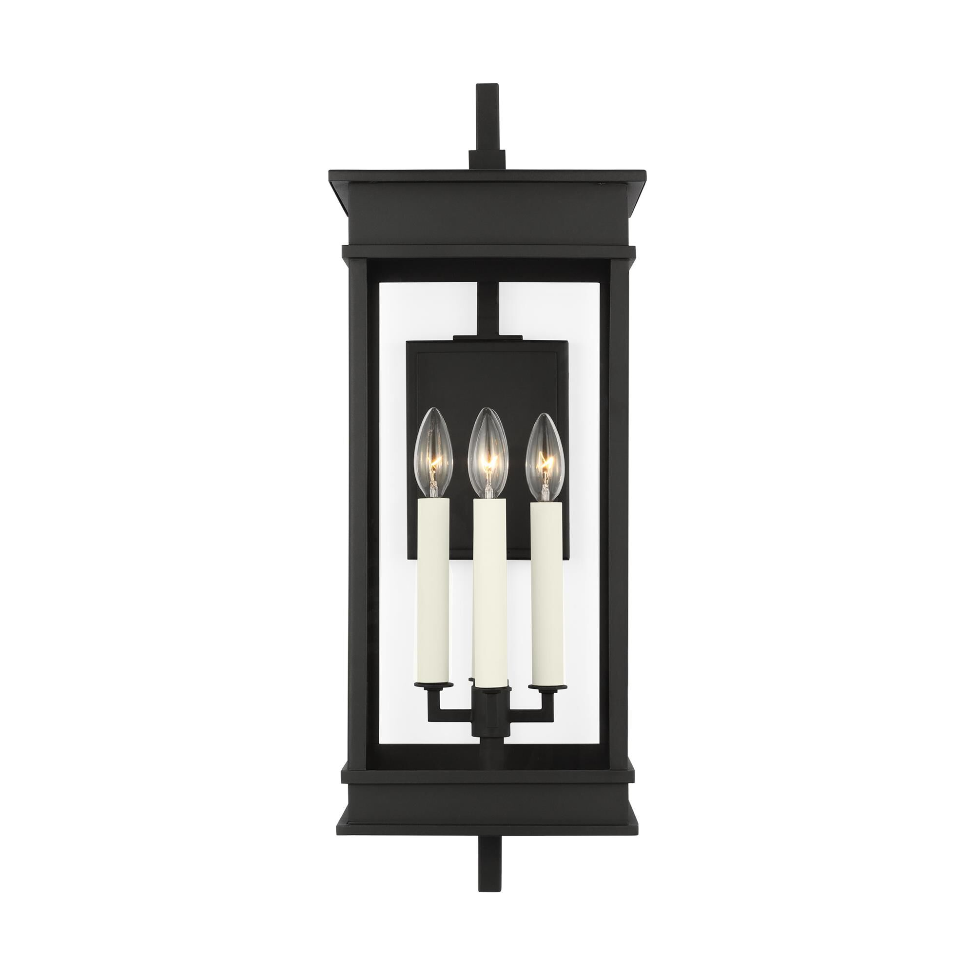 Shown in Textured Black finish and Clear Glass Panels shade