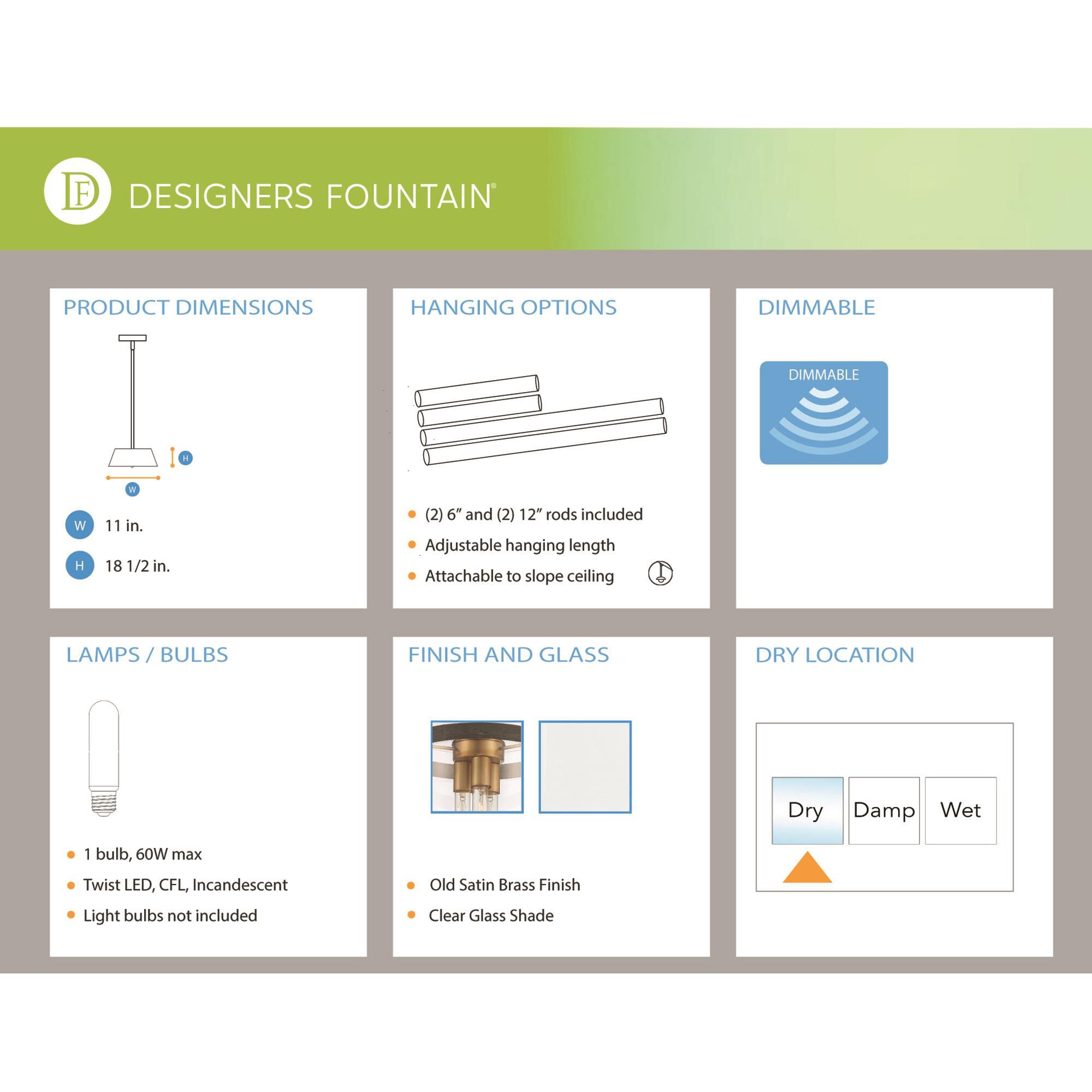 Shown in Old Satin Brass finish and Clear glass