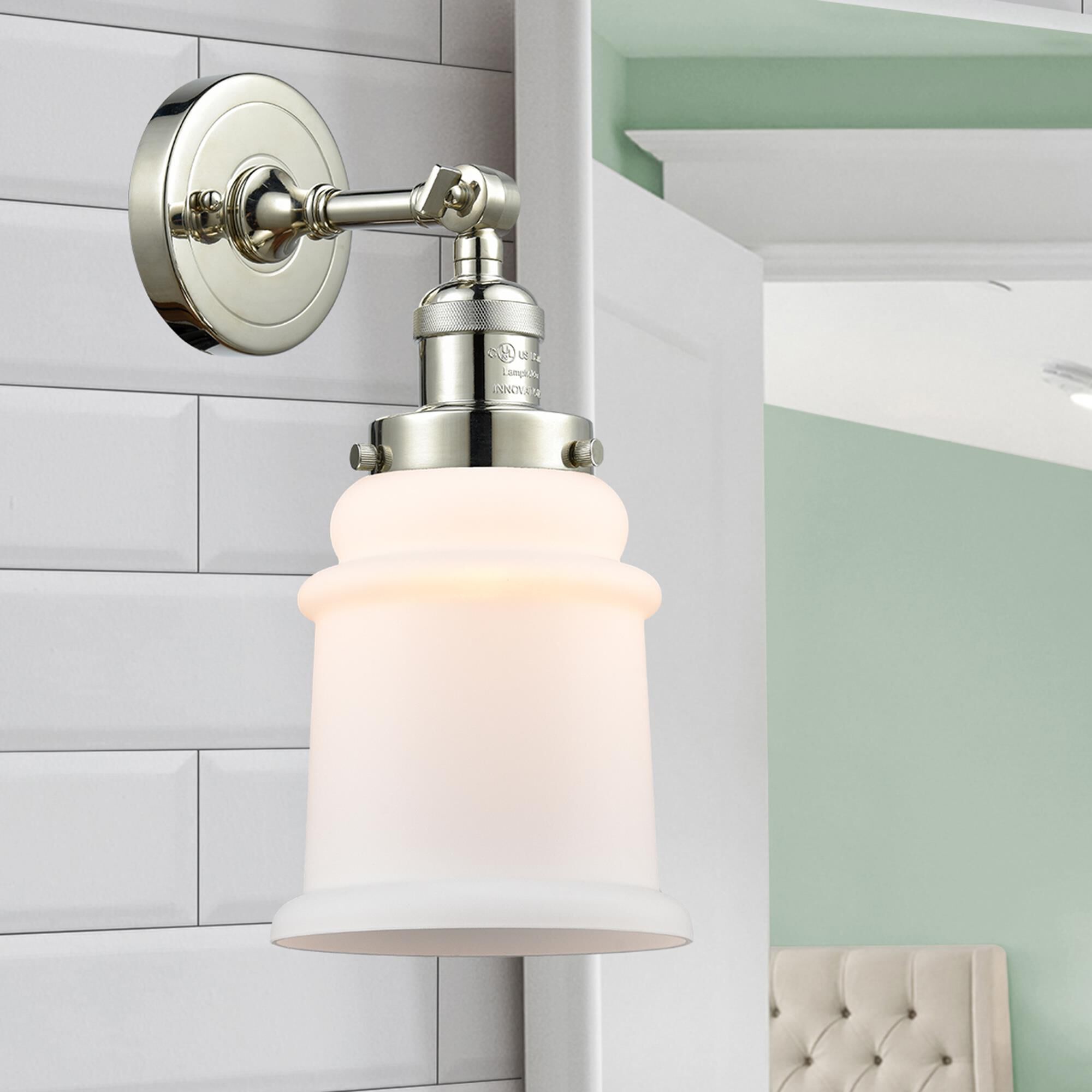 Shown in Polished Nickel finish and Matte White - Bell glass