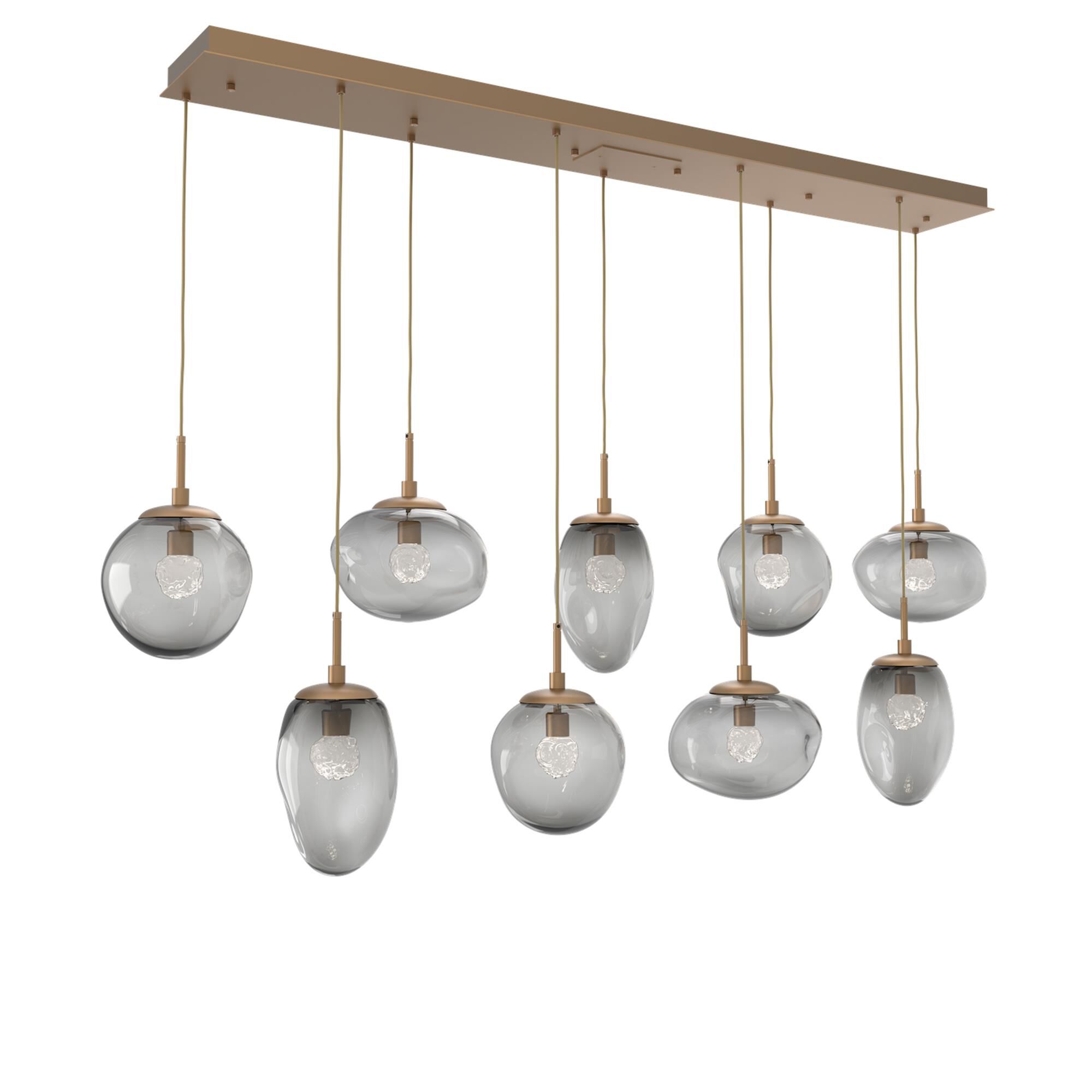 Shown in Novel Brass finish and Floret Inner And Smoke Outer glass