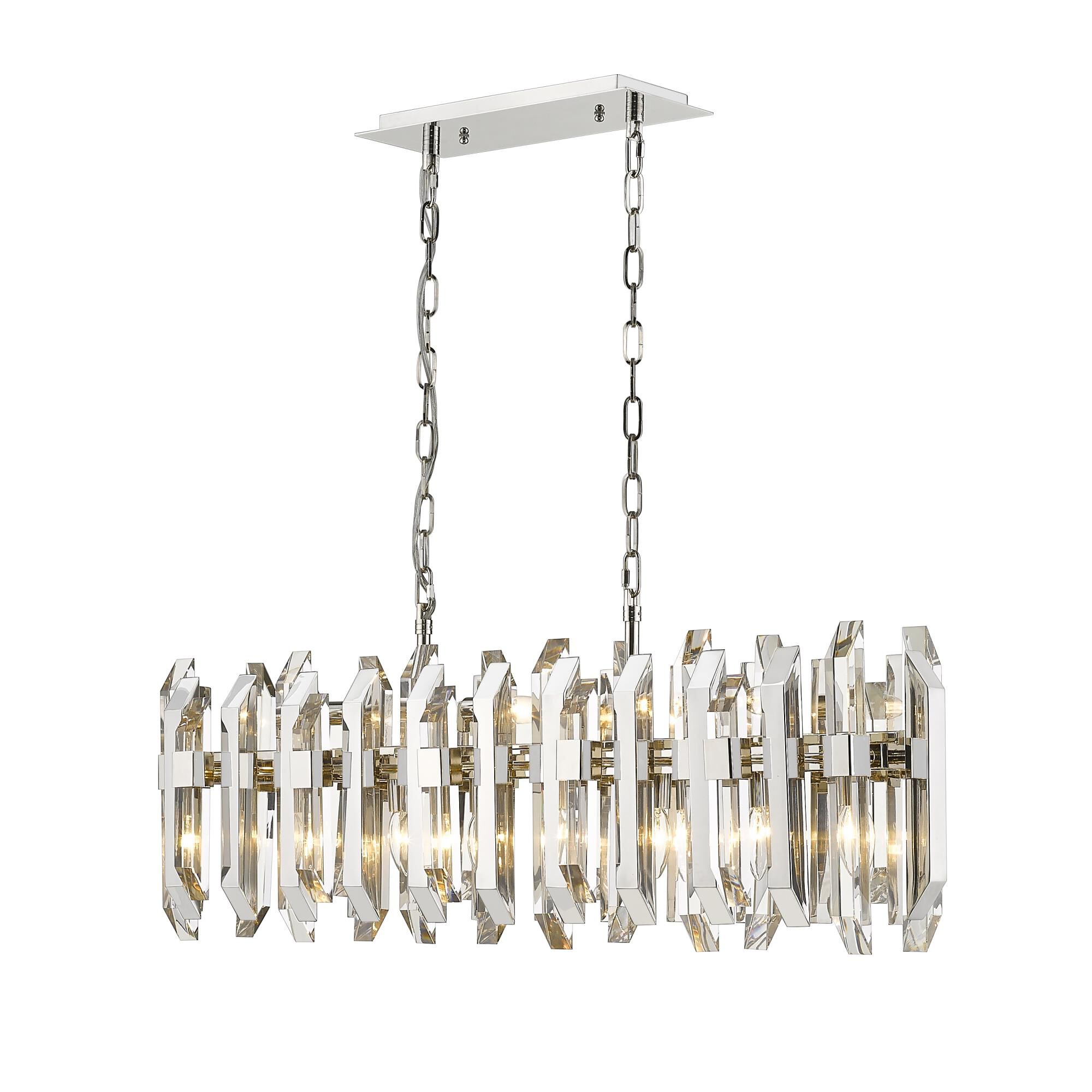 Shown in Polished Nickel finish and Crystal glass and Crystal shade
