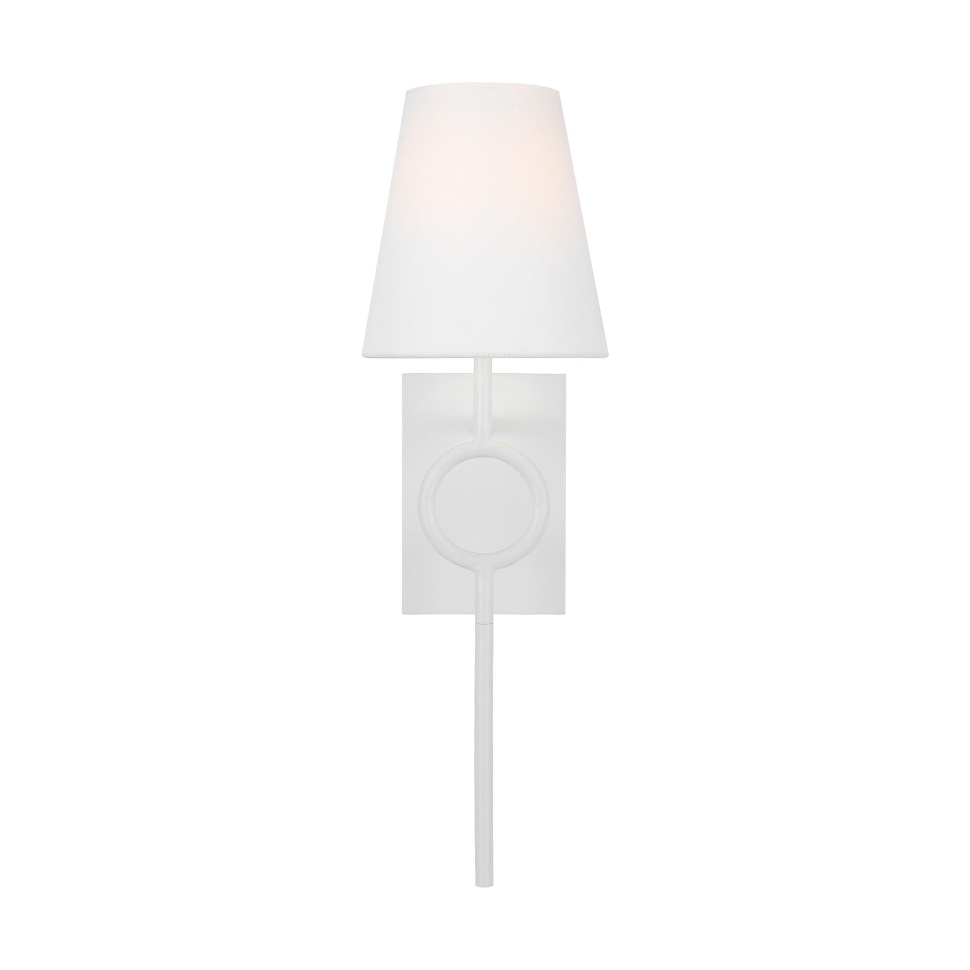 Shown in Matte White finish and White Linen Fabric shade
