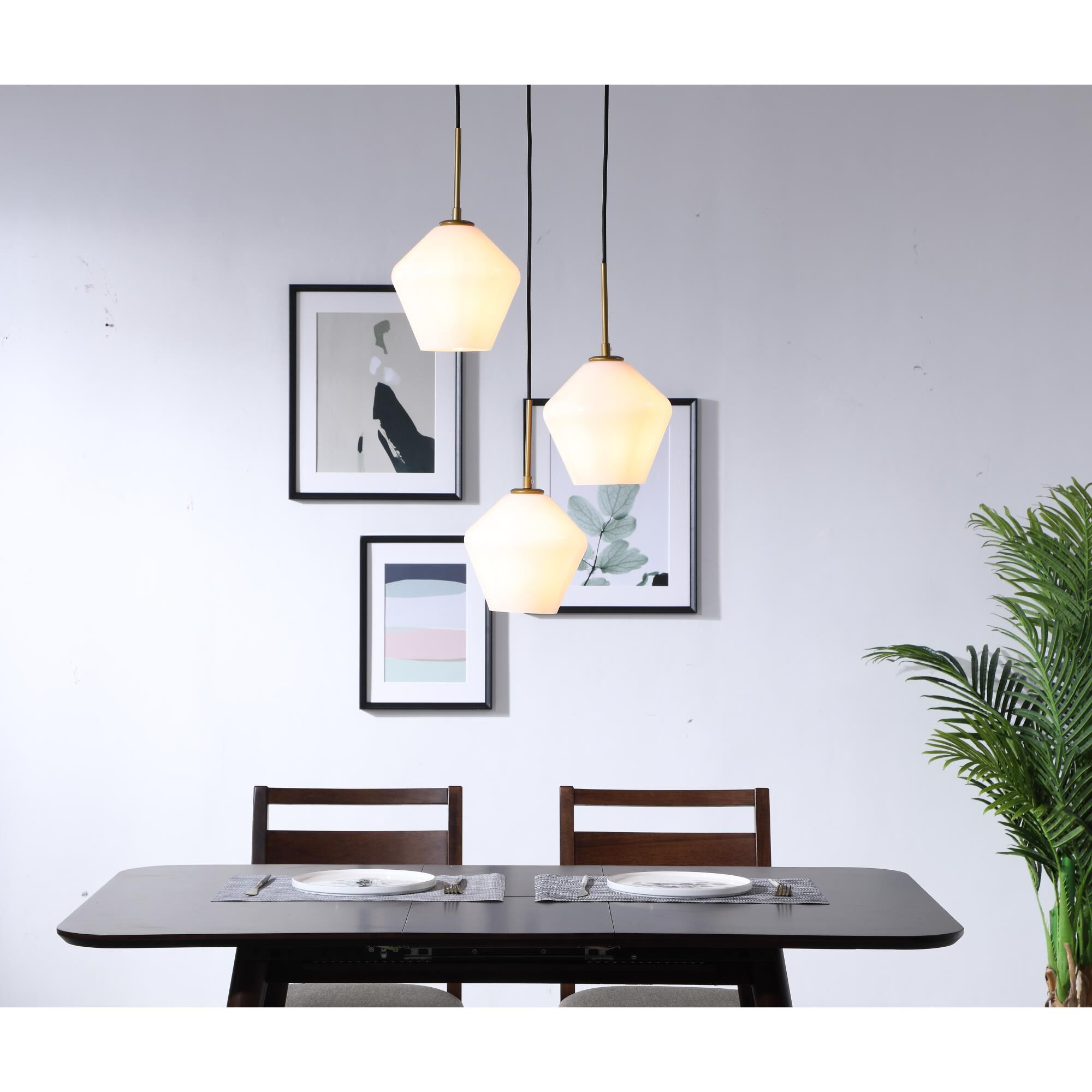 Shown in Brass finish and Frosted White  glass