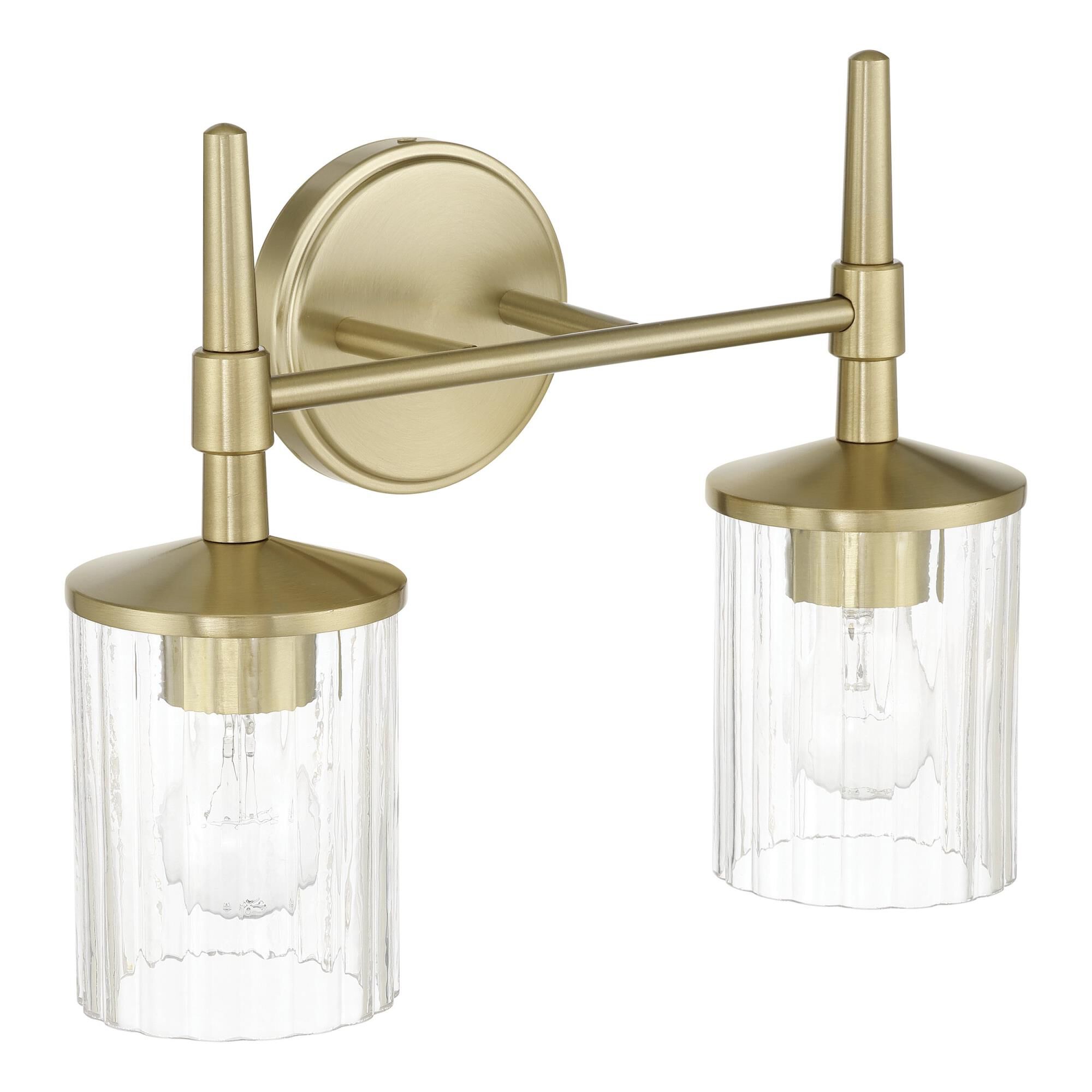 Shown in Champagne Gold finish and Clear Ribbed glass
