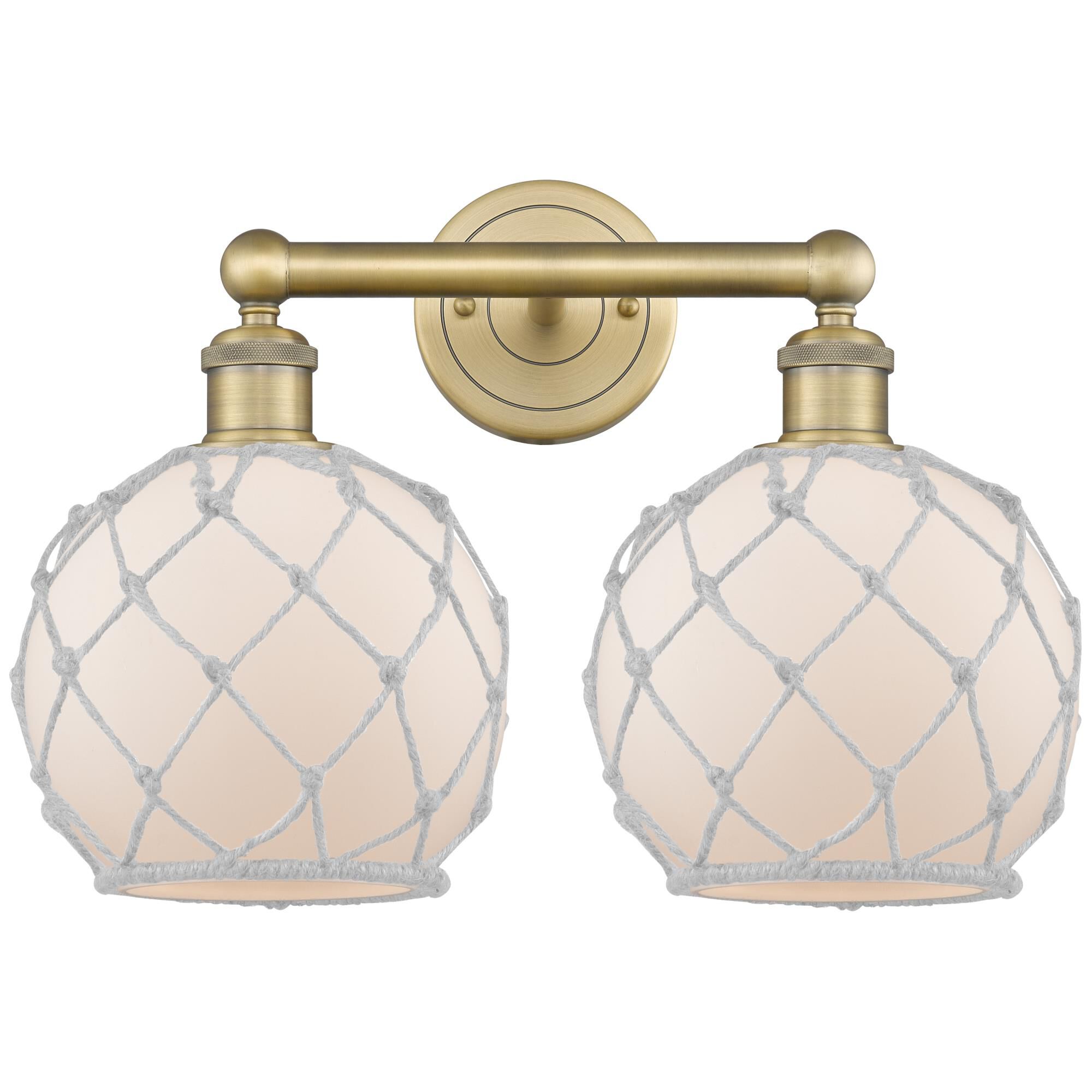 Shown in Brushed Brass finish and White with White Rope glass