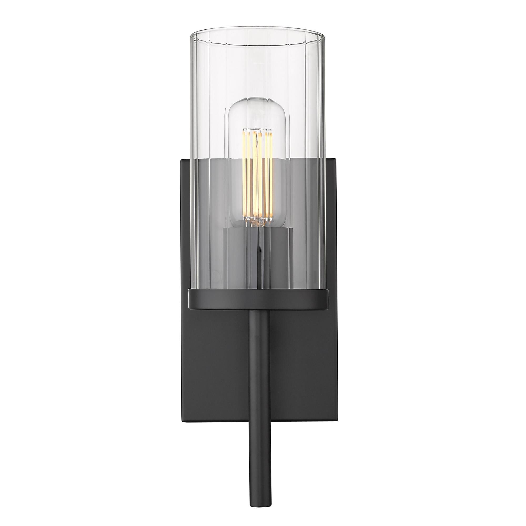 Shown in Matte Black finish and Ribbed Clear glass