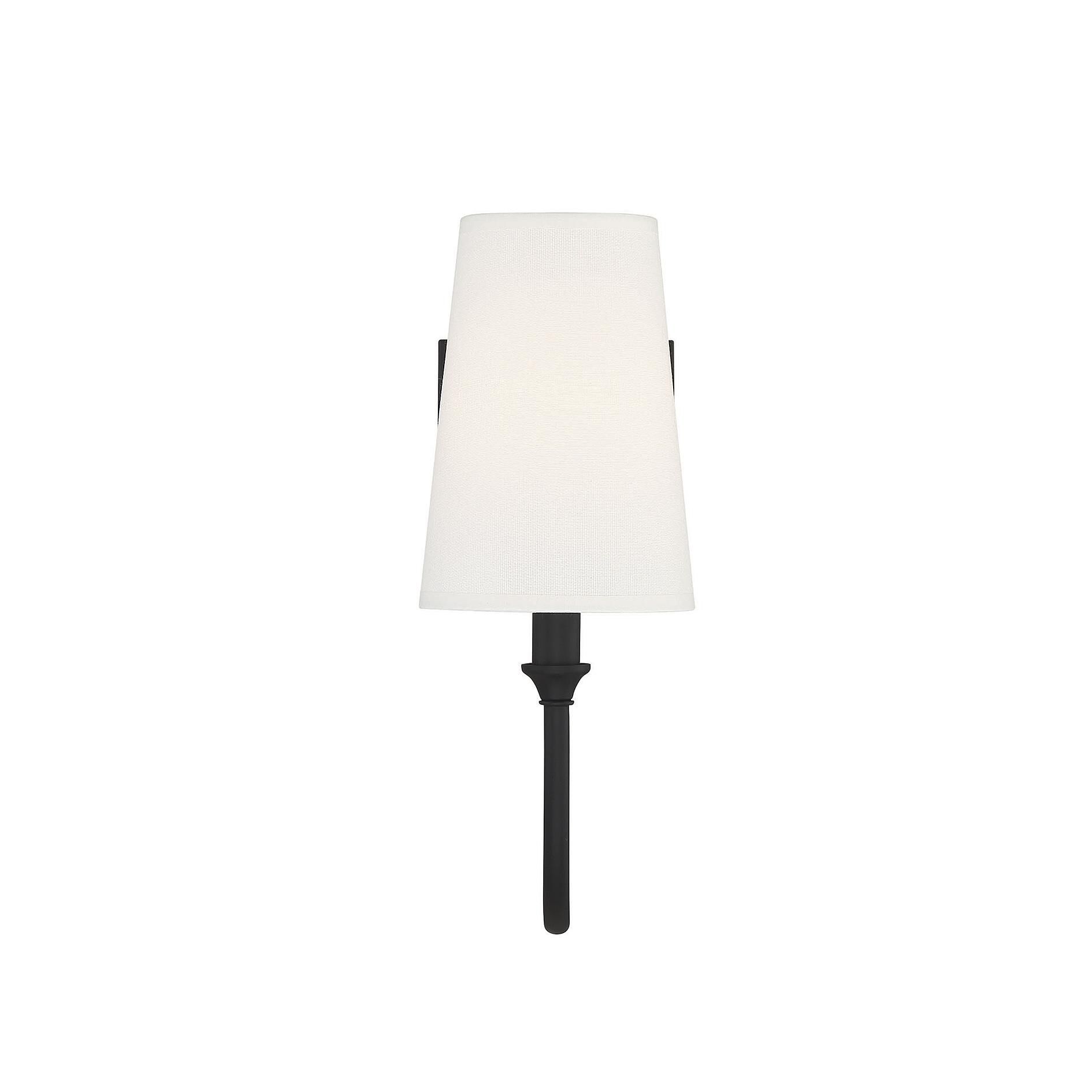 Shown in Matte Black finish and White Fabric shade