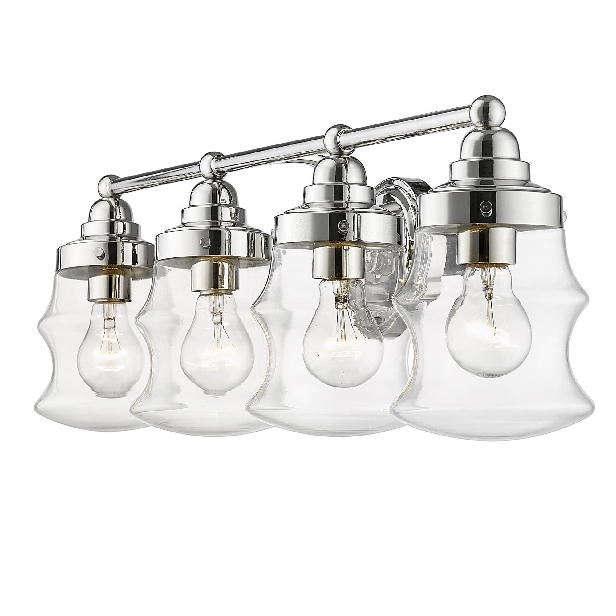 Shown in Polished Nickel finish and Clear Glass shade