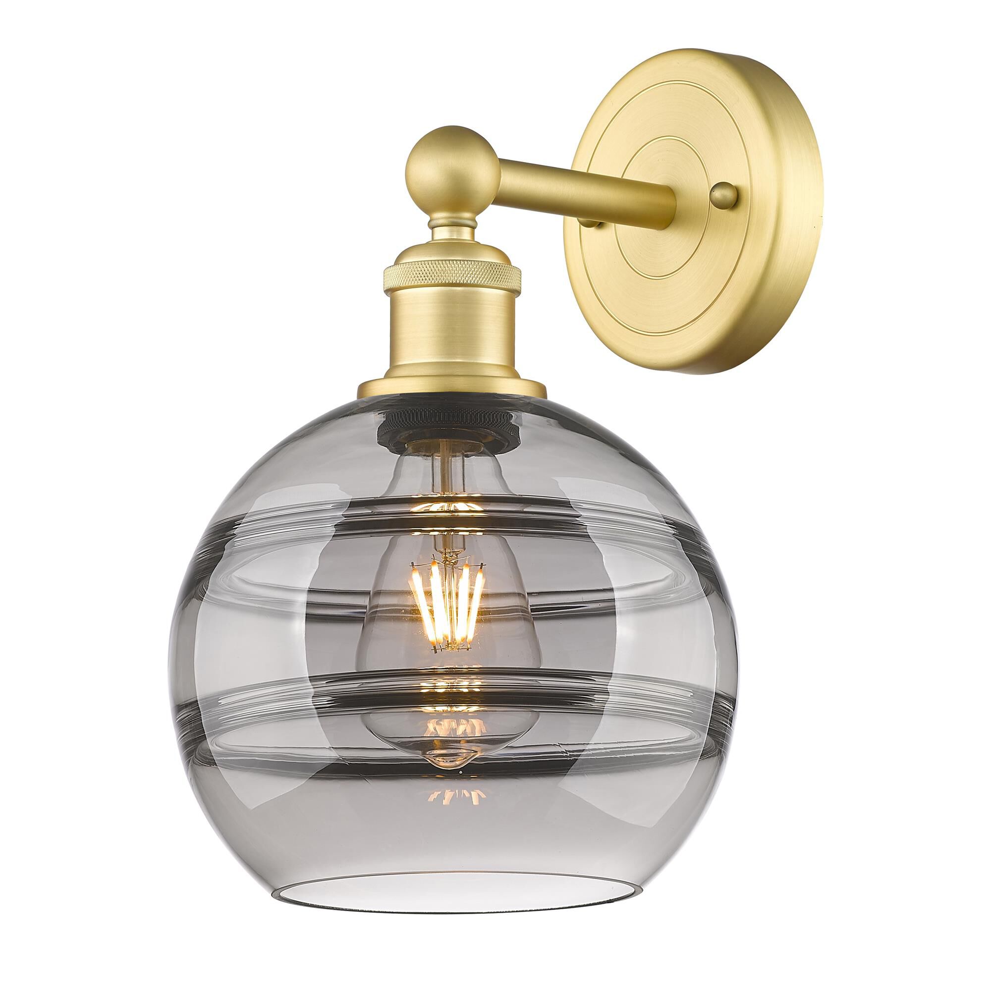 Shown in Satin Gold finish and Light Smoke glass