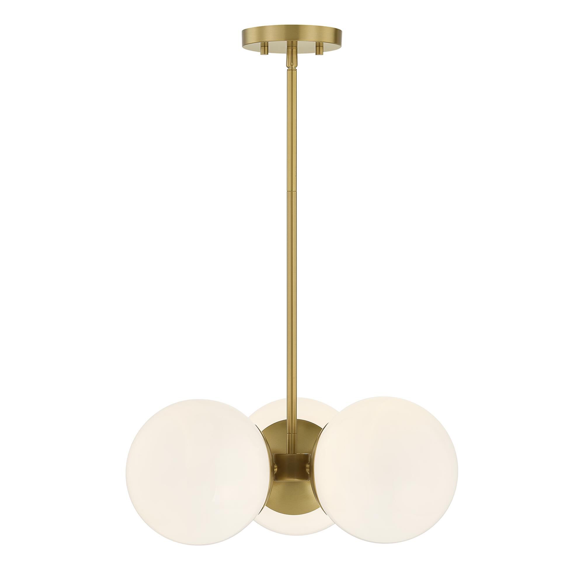 Shown in Warm Brass finish and White Opal glass