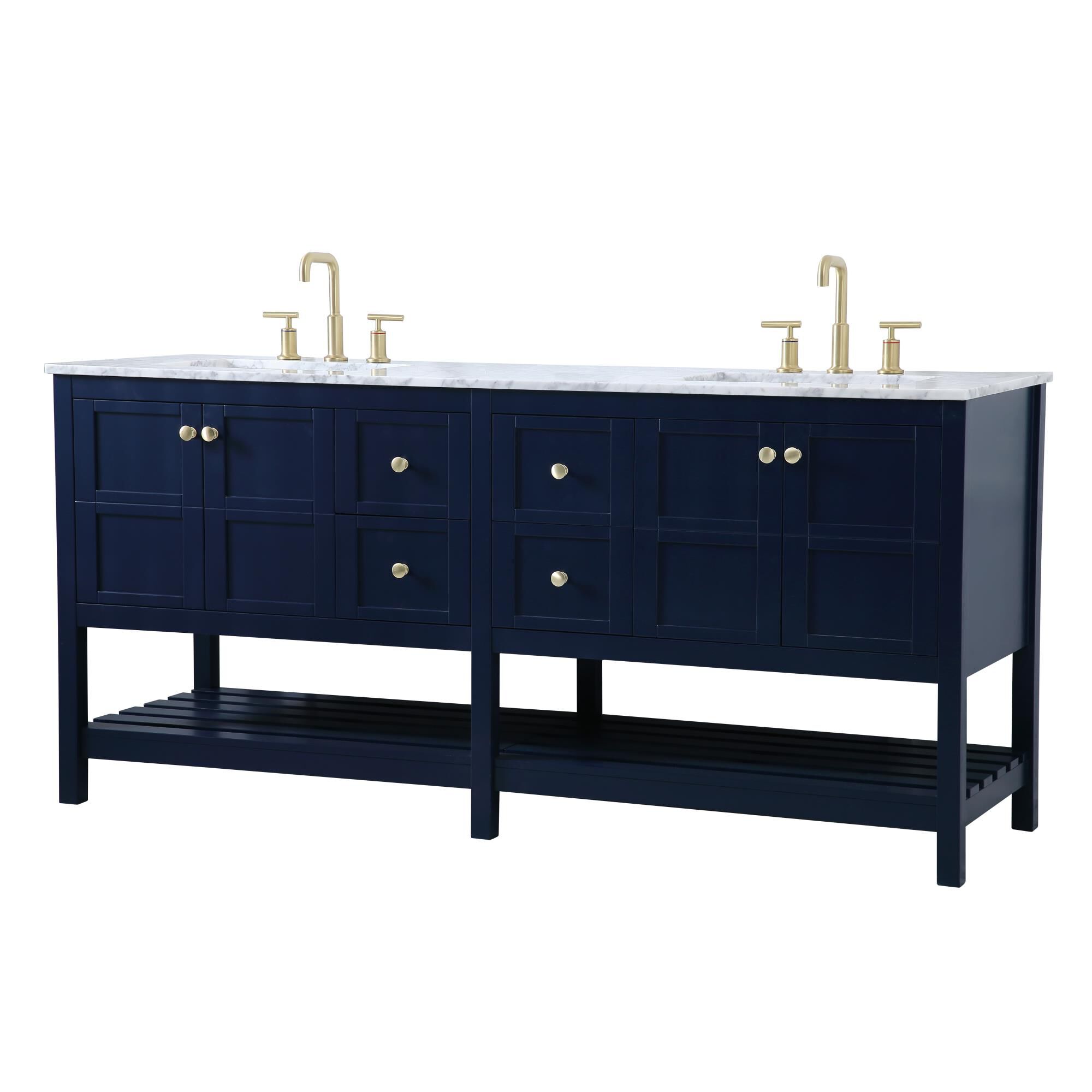 Shown in Blue And Gold With Carrara White Marble finish