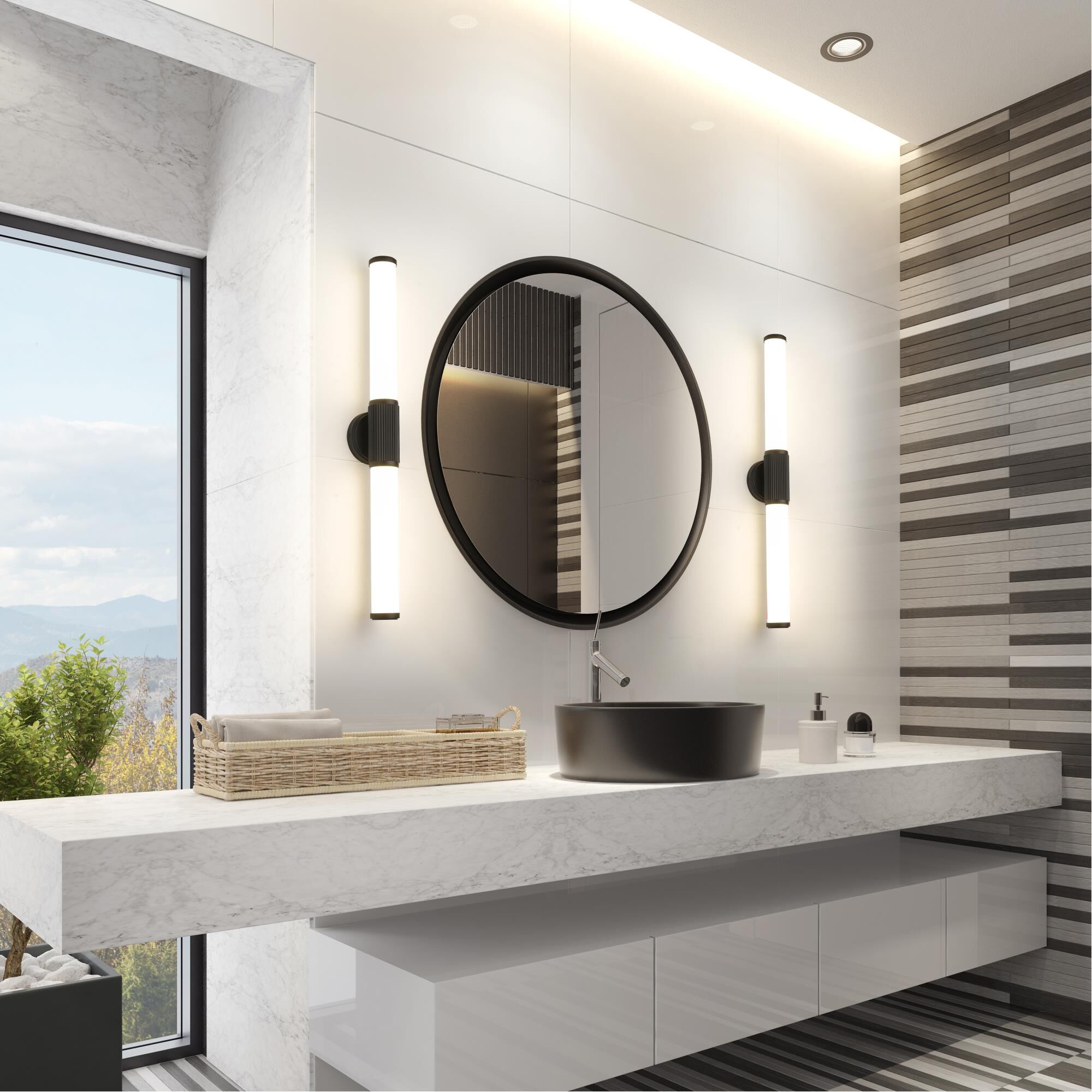 Shown in Matte Black finish and Opal White glass and Opal White shade