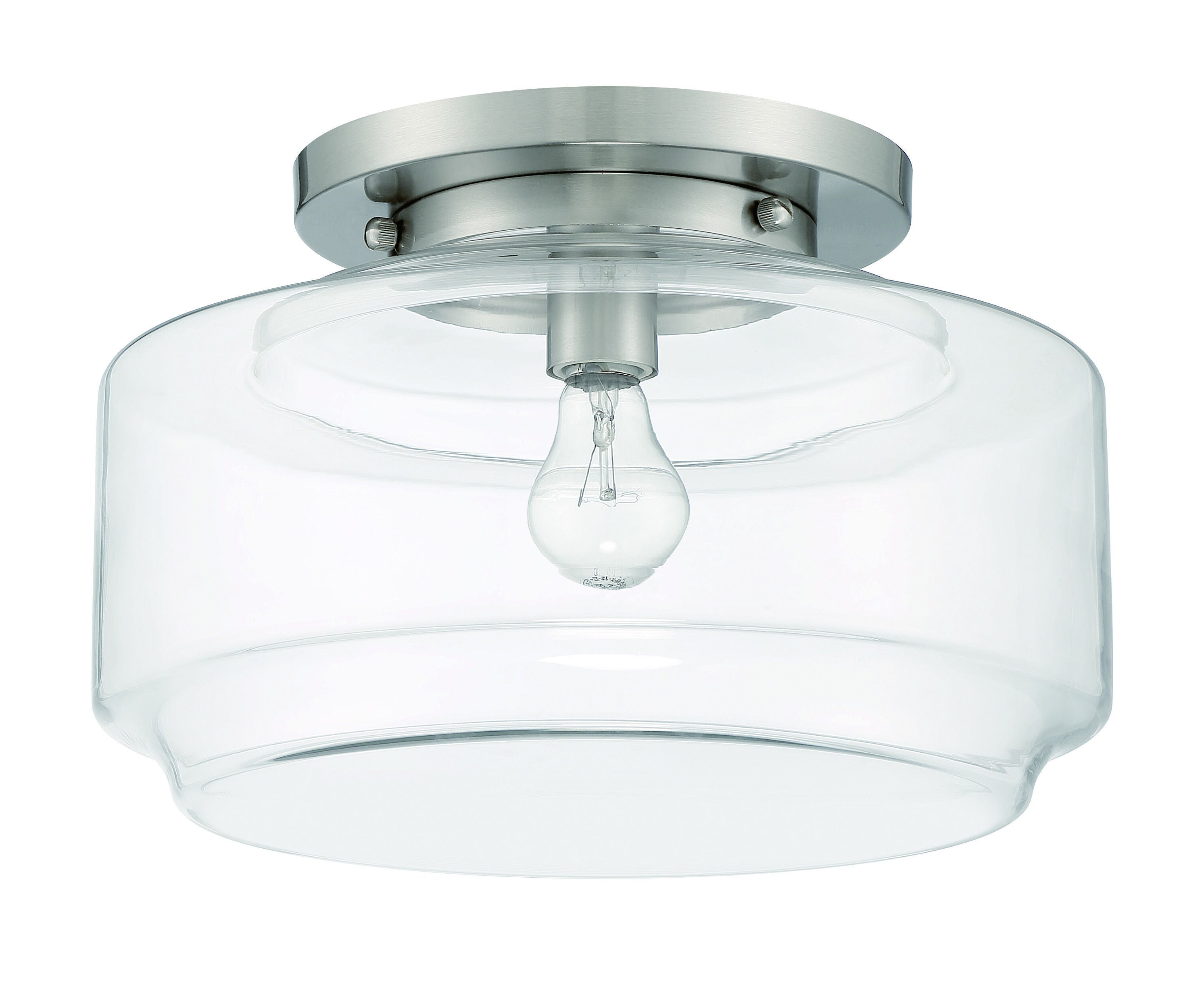 Shown in Brushed Polished Nickel finish and Clear glass and Glass shade