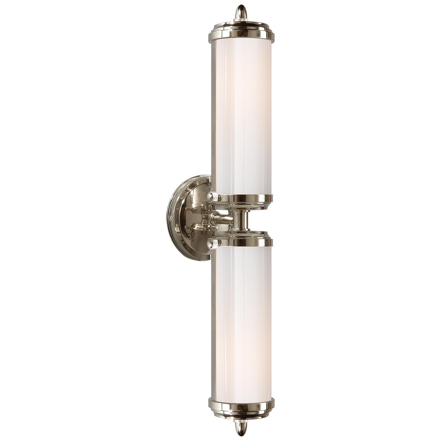Shown in Polished Nickel finish and White glass