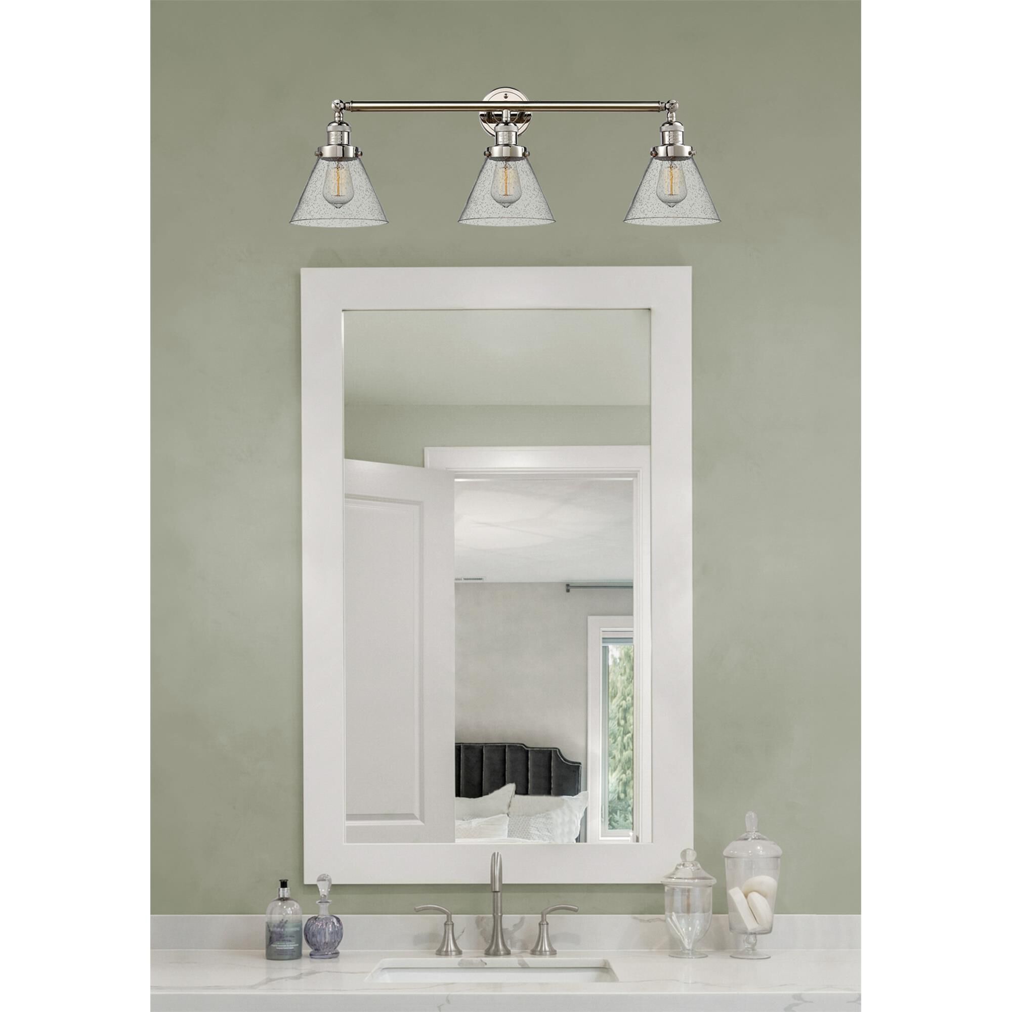 Shown in Polished Nickel finish and Seedy glass