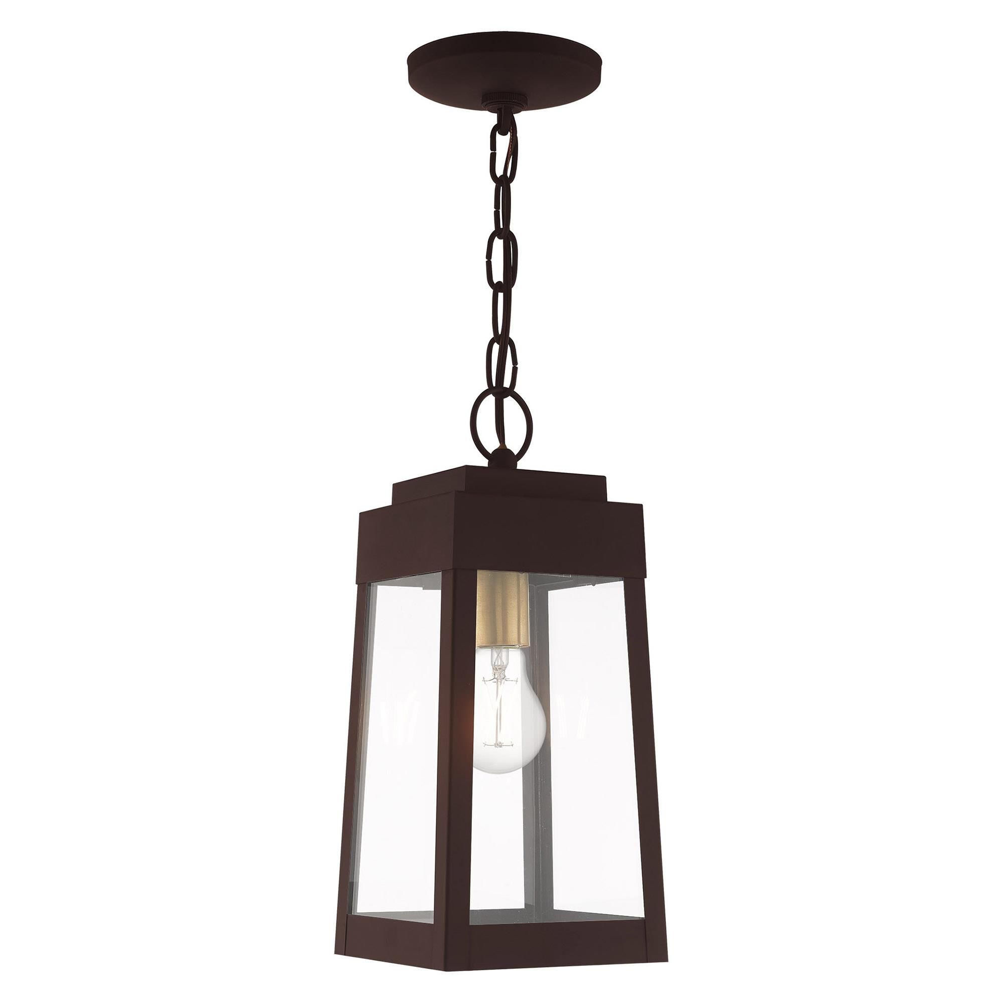 Shown in Bronze finish and Clear glass