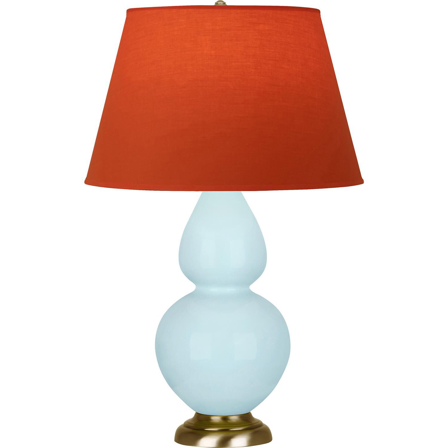 Shown in Baby Blue finish and Tangerine and Taupe Lining shade and Antique Natural Brass accent