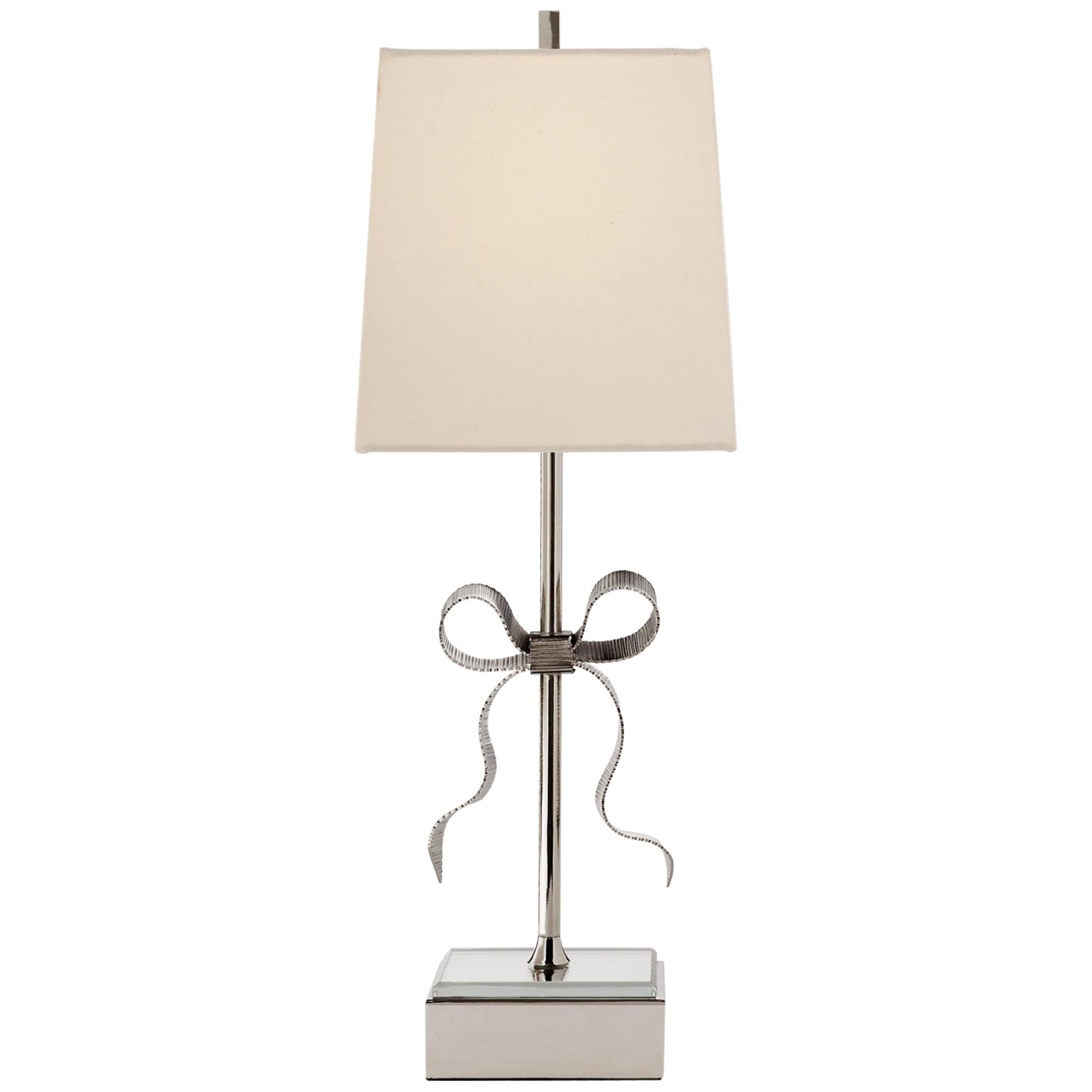 Shown in Polished Nickel finish and Cream Linen Square shade