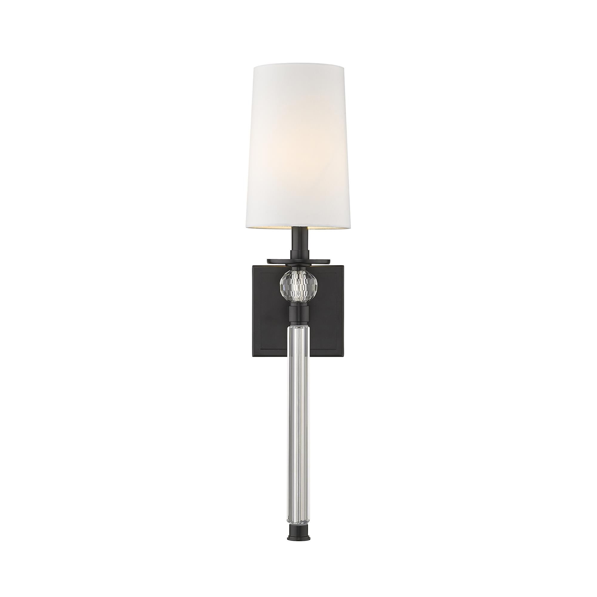 Shown in Matte Black finish and Fabric glass and Fabric shade