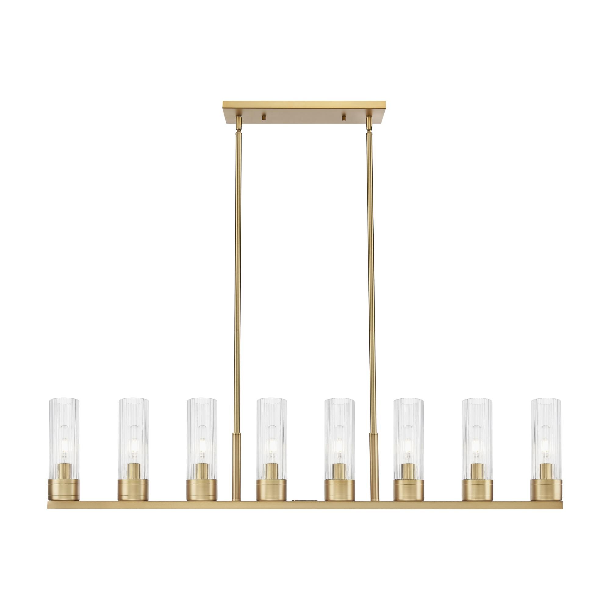 Shown in Brushed Brass finish and Striped Clear glass