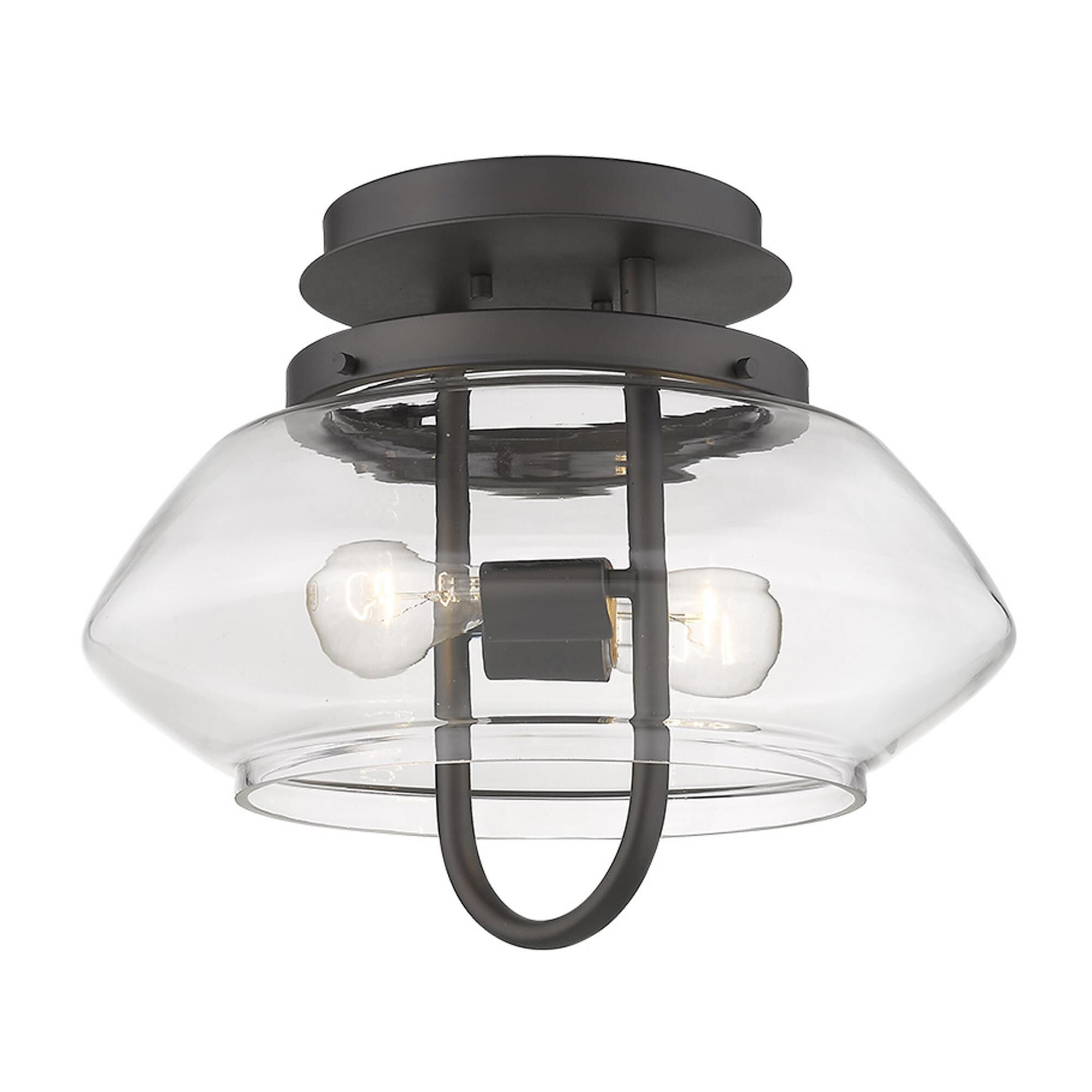 Shown in Oil-Rubbed Bronze finish and Clear glass and Clear Glass Drum shade