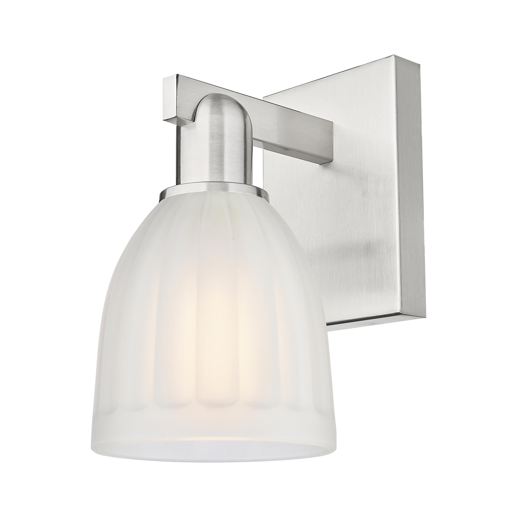 Shown in Brushed Satin Nickel finish and White glass