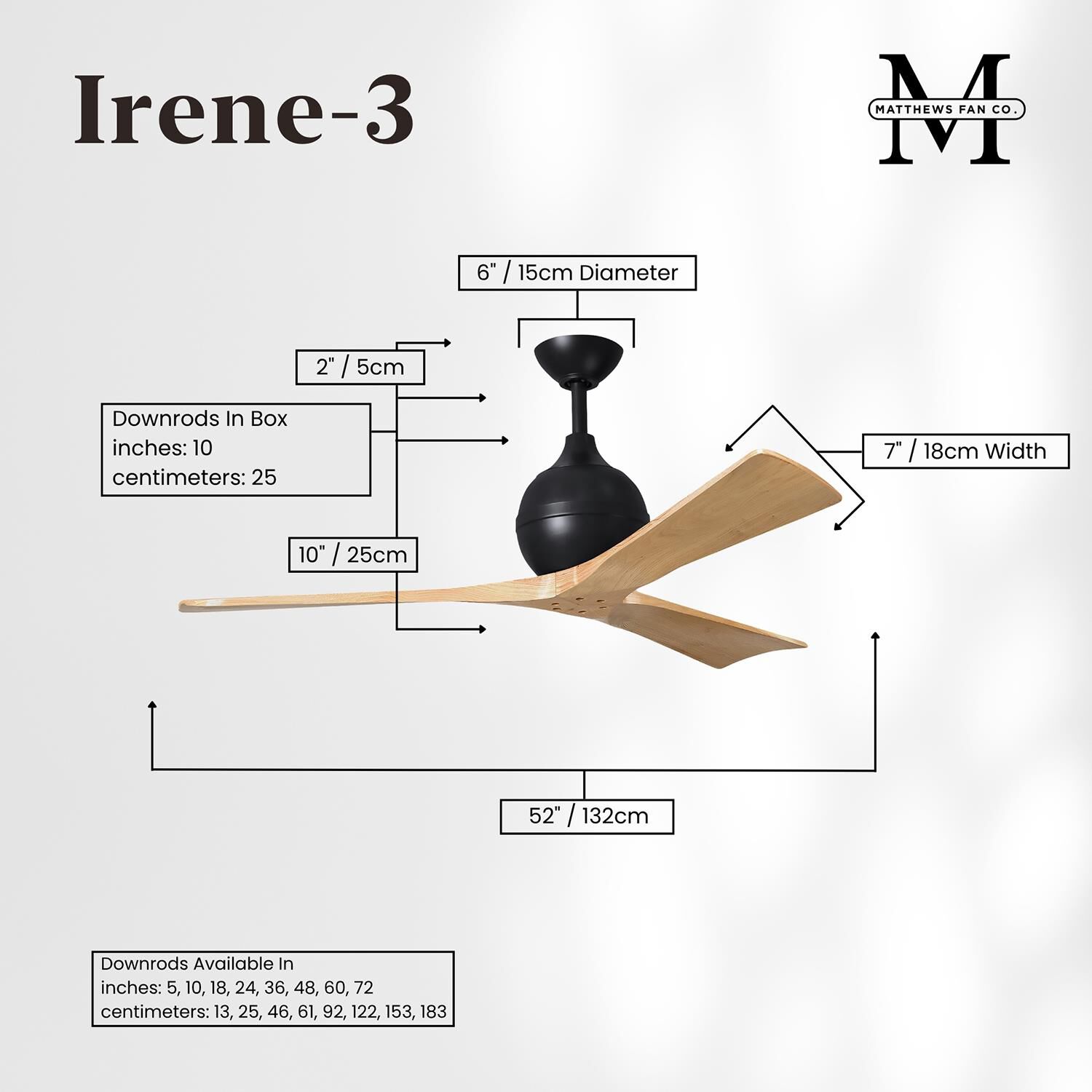 Irene 52 Inch 3 Blade Ceiling Fan by Matthews Fan Company