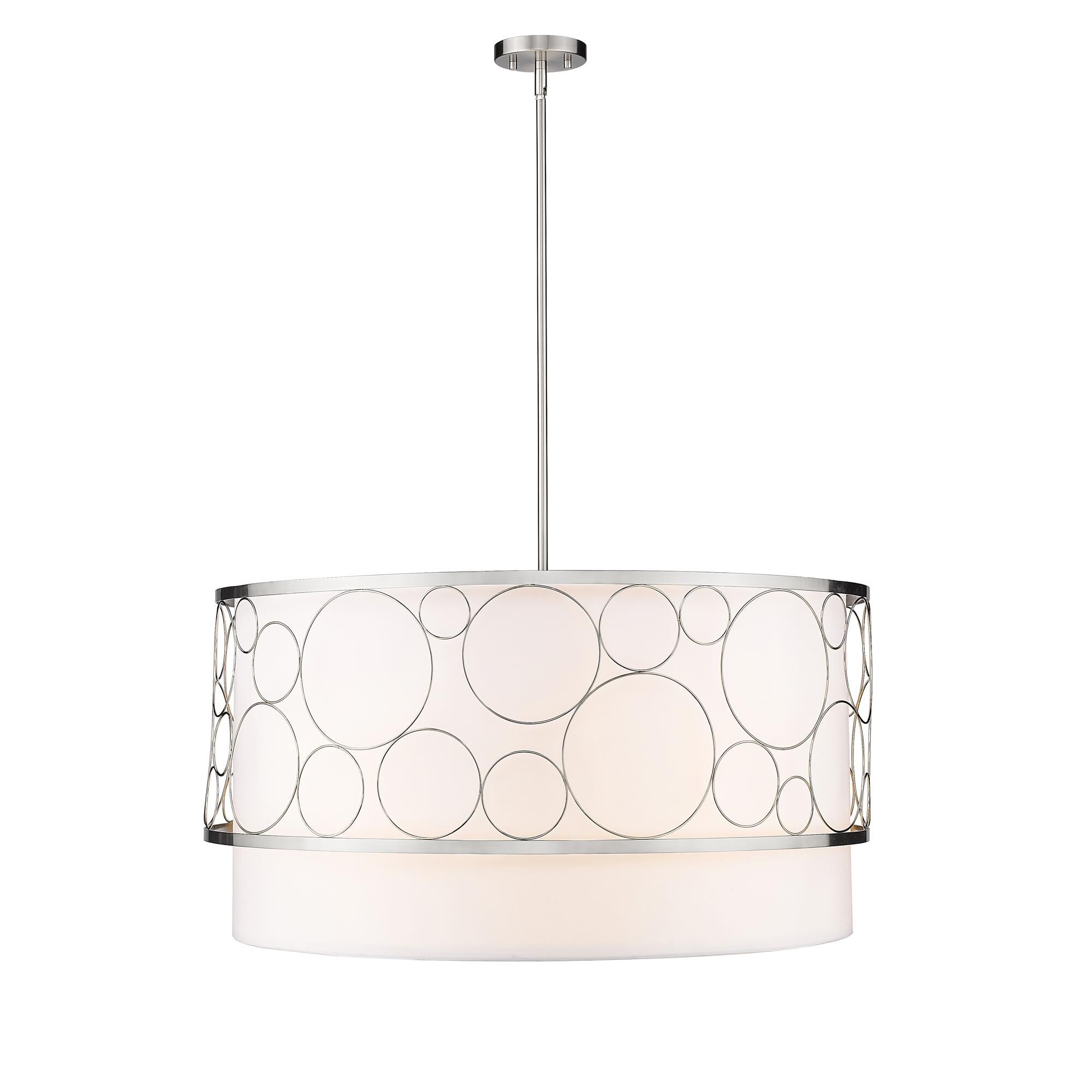 Shown in Brushed Nickel finish and White glass and White shade
