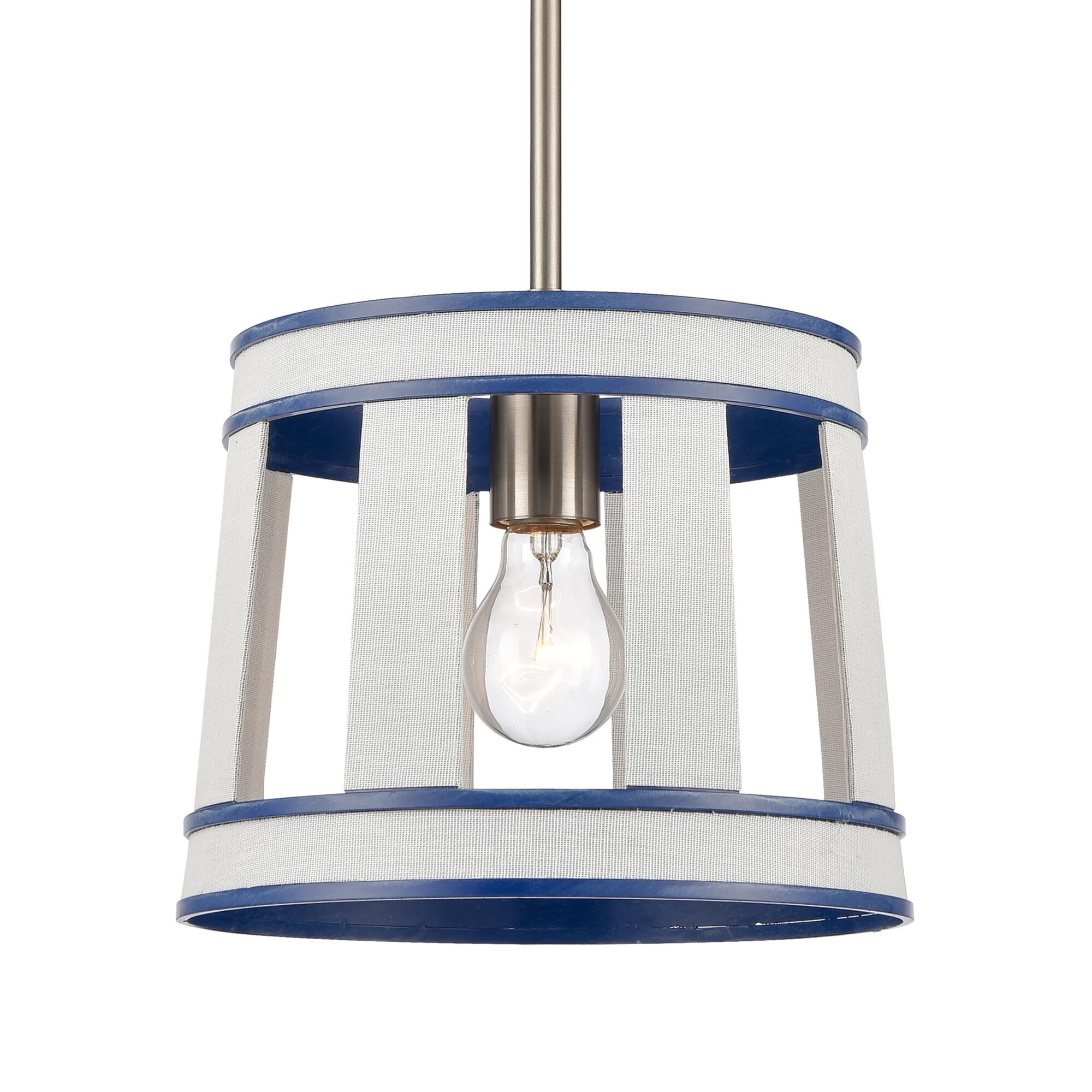 Shown in White finish and White Burlap and Metal shade