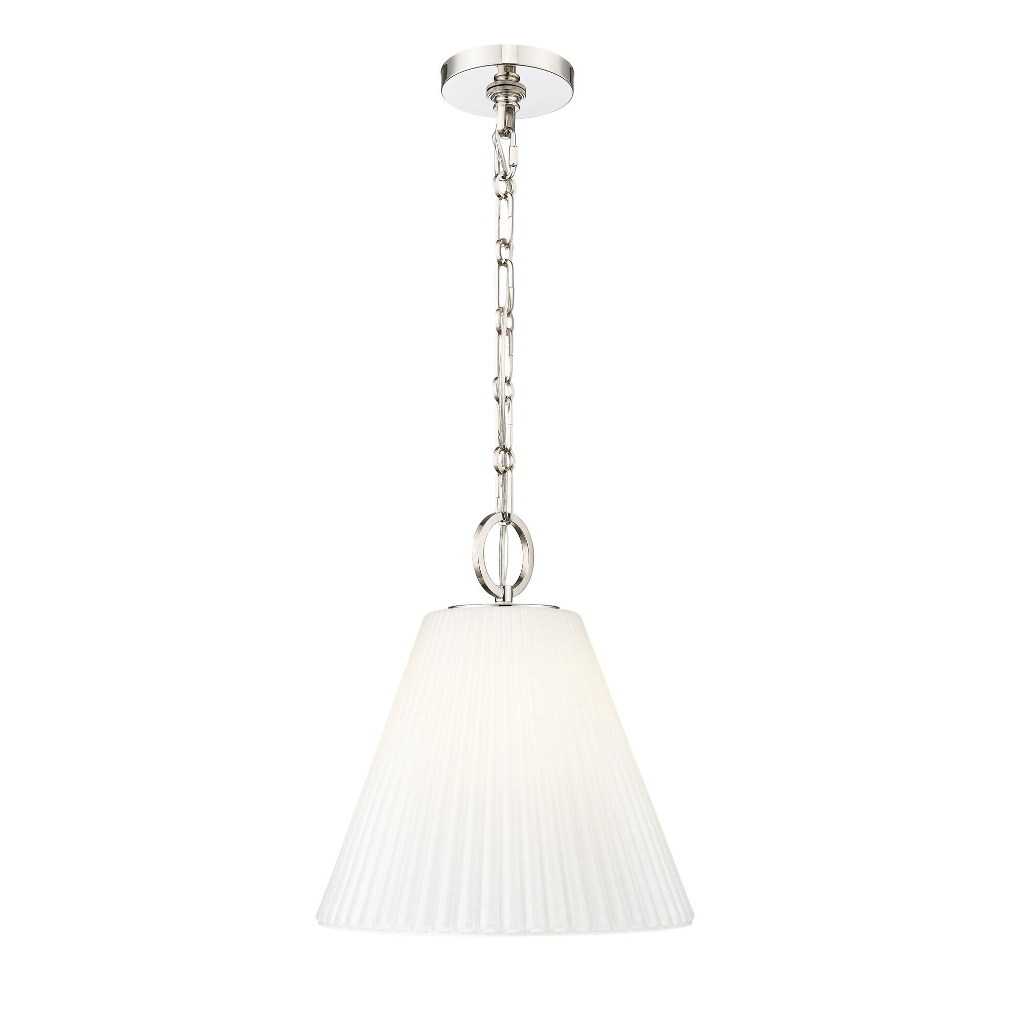 Shown in Polished Nickel finish and White glass and White shade