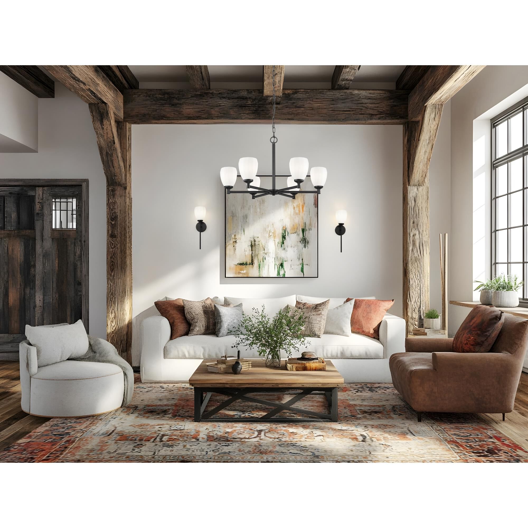 Shown in Matte Black finish and Matte Opal glass and Matte Opal shade