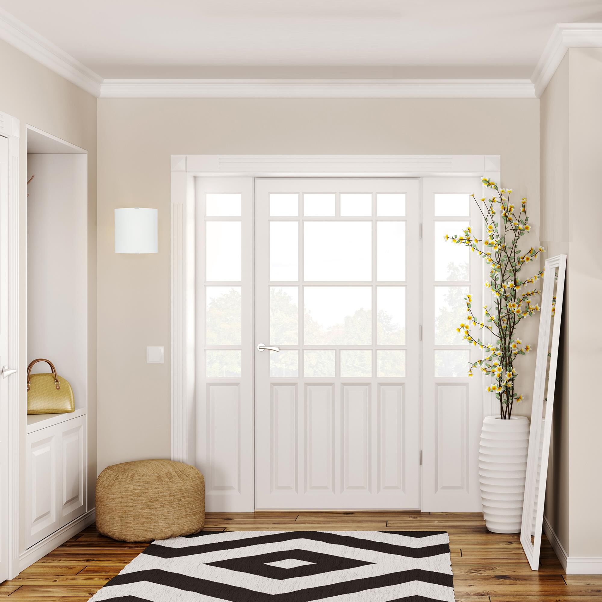 Shown in Chrome finish and Satin glass