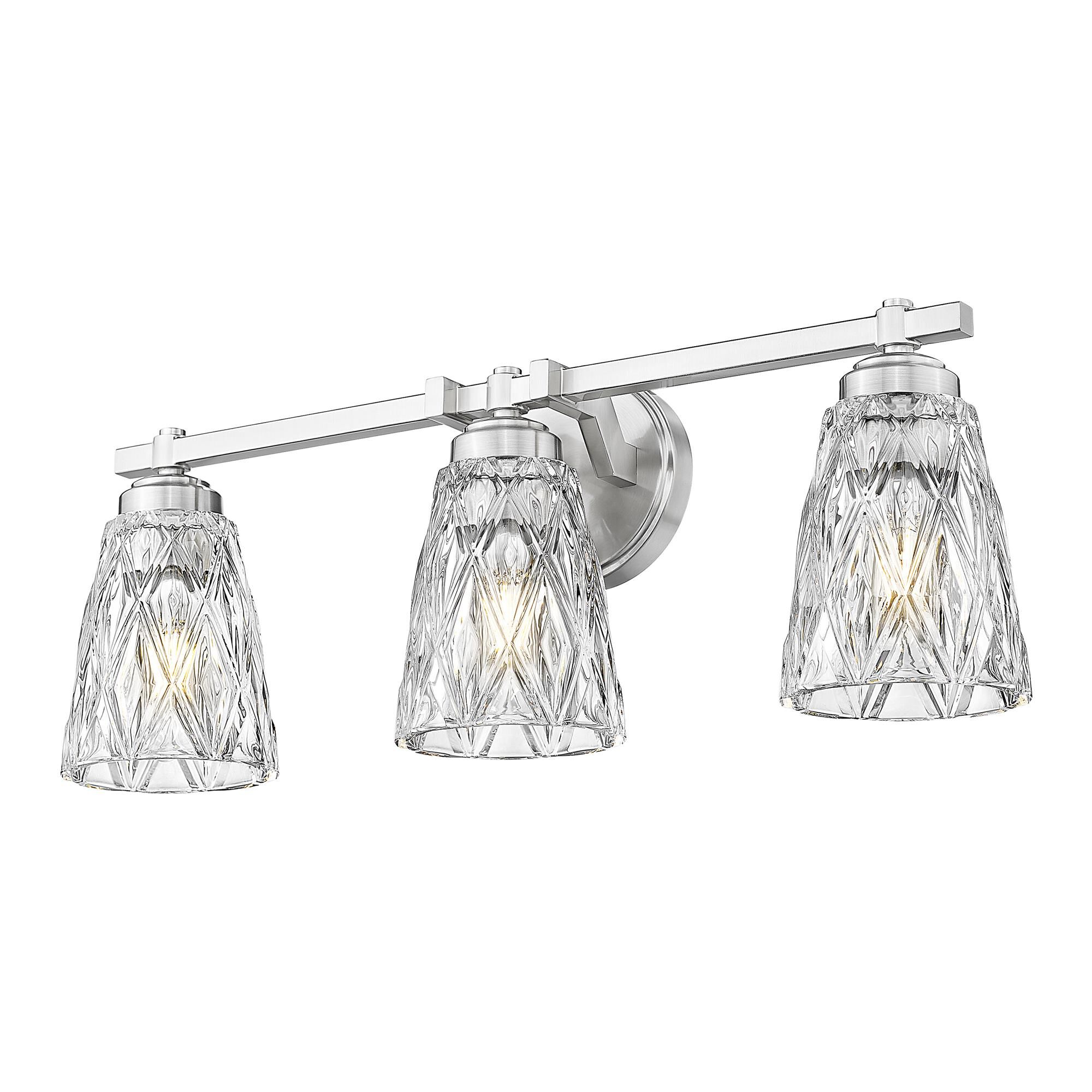 Shown in Brushed Nickel finish and Clear glass