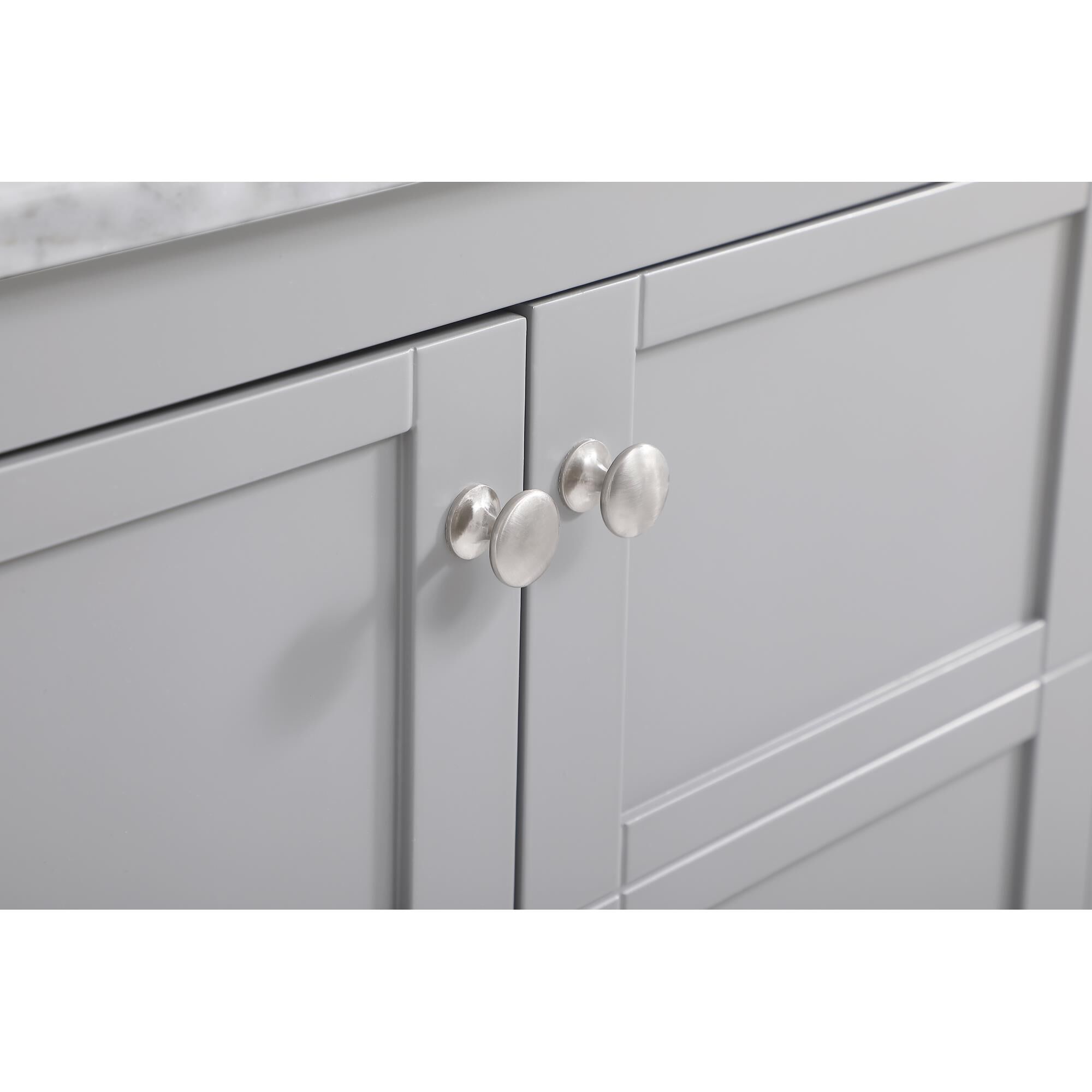 Shown in Gray And Brushed Nickel With Carrara White Marble finish