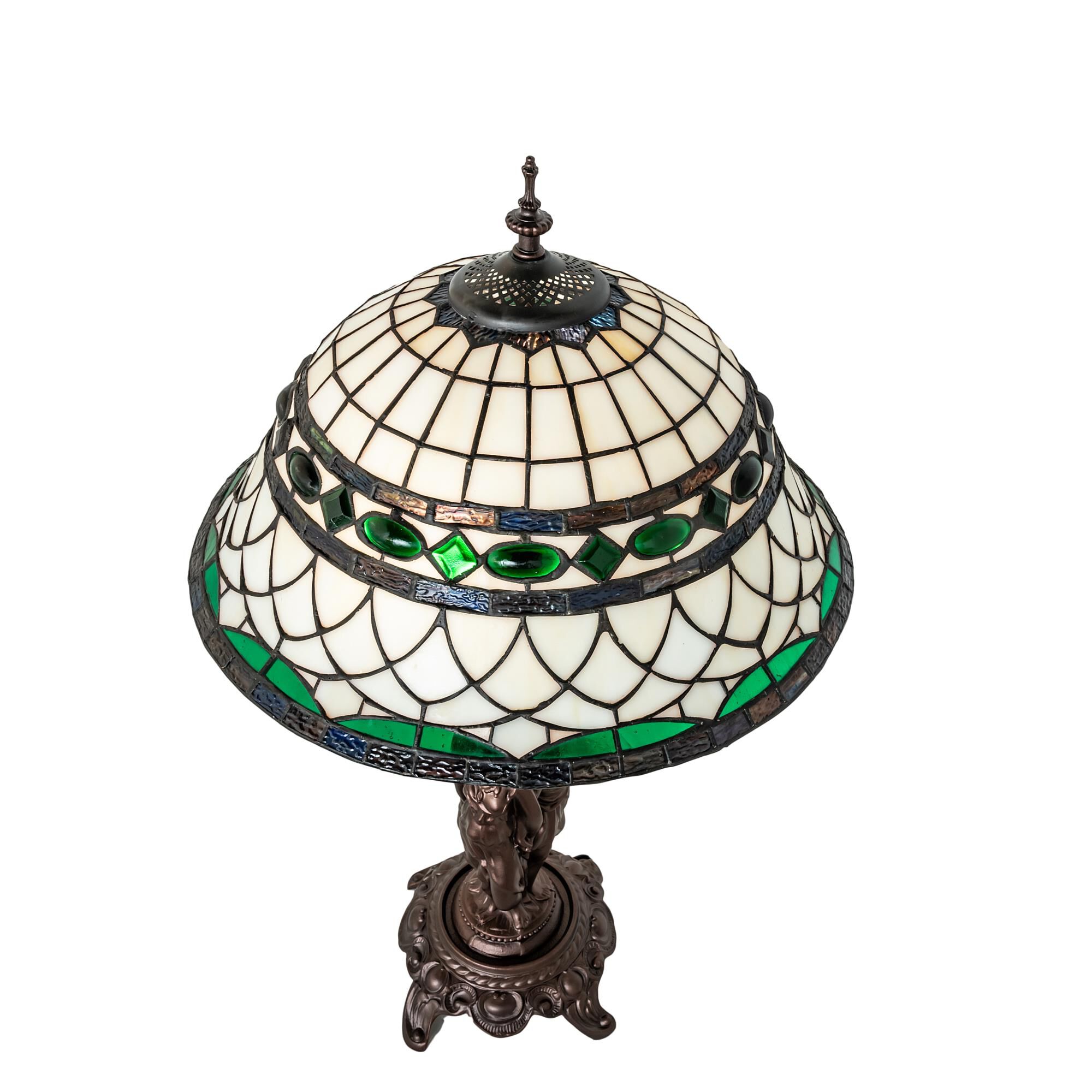 Shown in Mahogany Bronze finish and Green;Chocolate;White glass