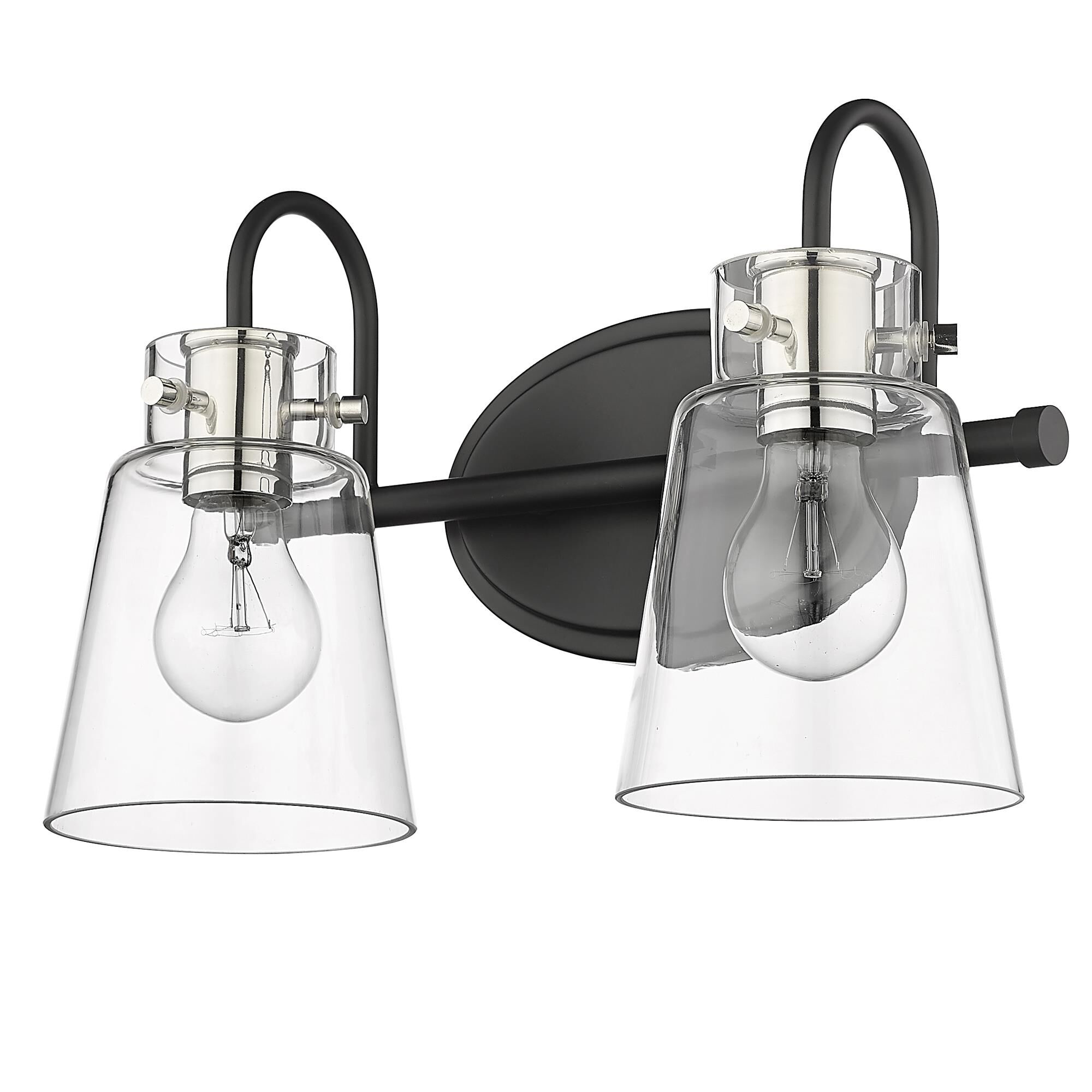 Shown in Matte Black And Polished Nickel finish and Clear Glass shade