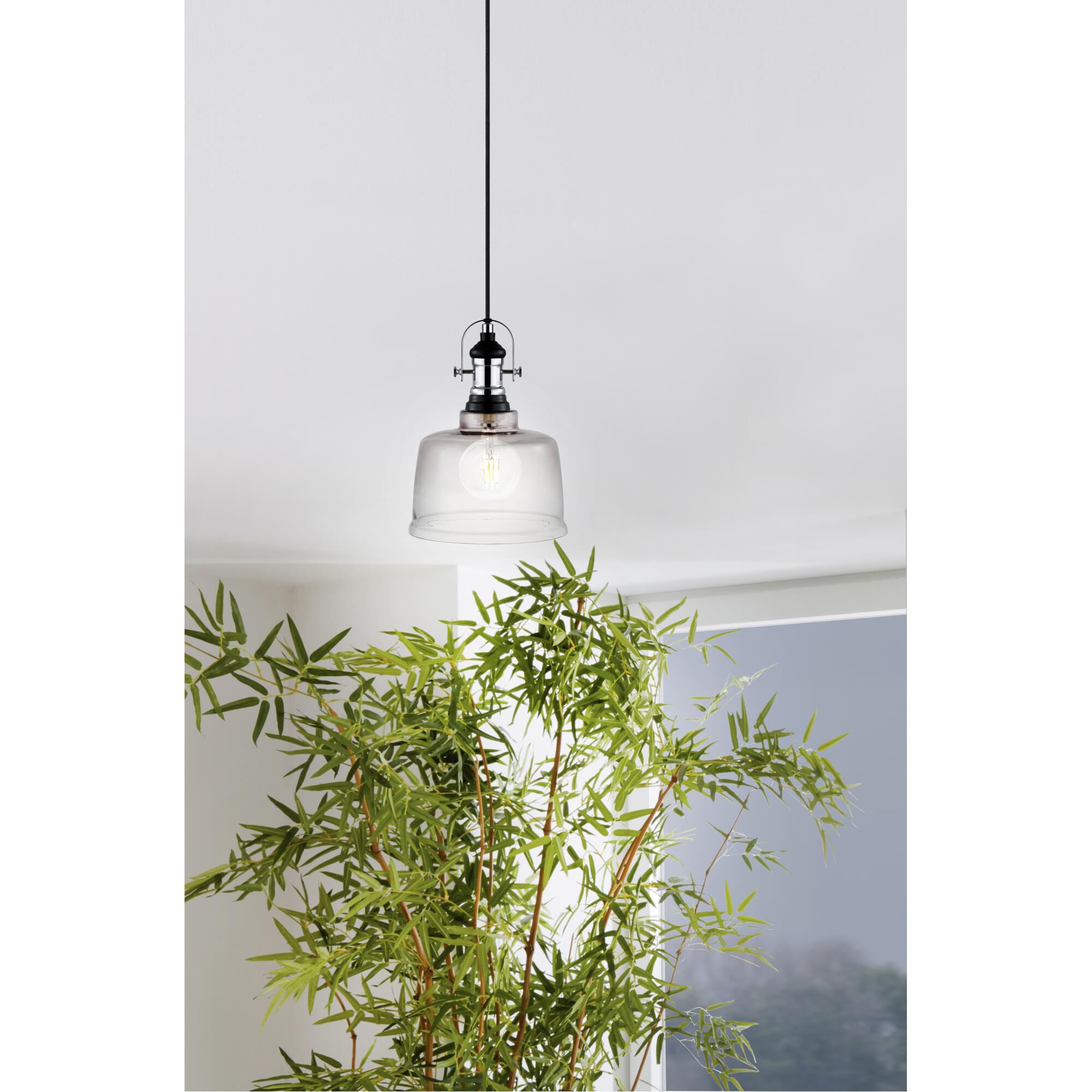 Shown in Matte Black And Chrome finish and Smoked glass and Dome shade and Dome accent