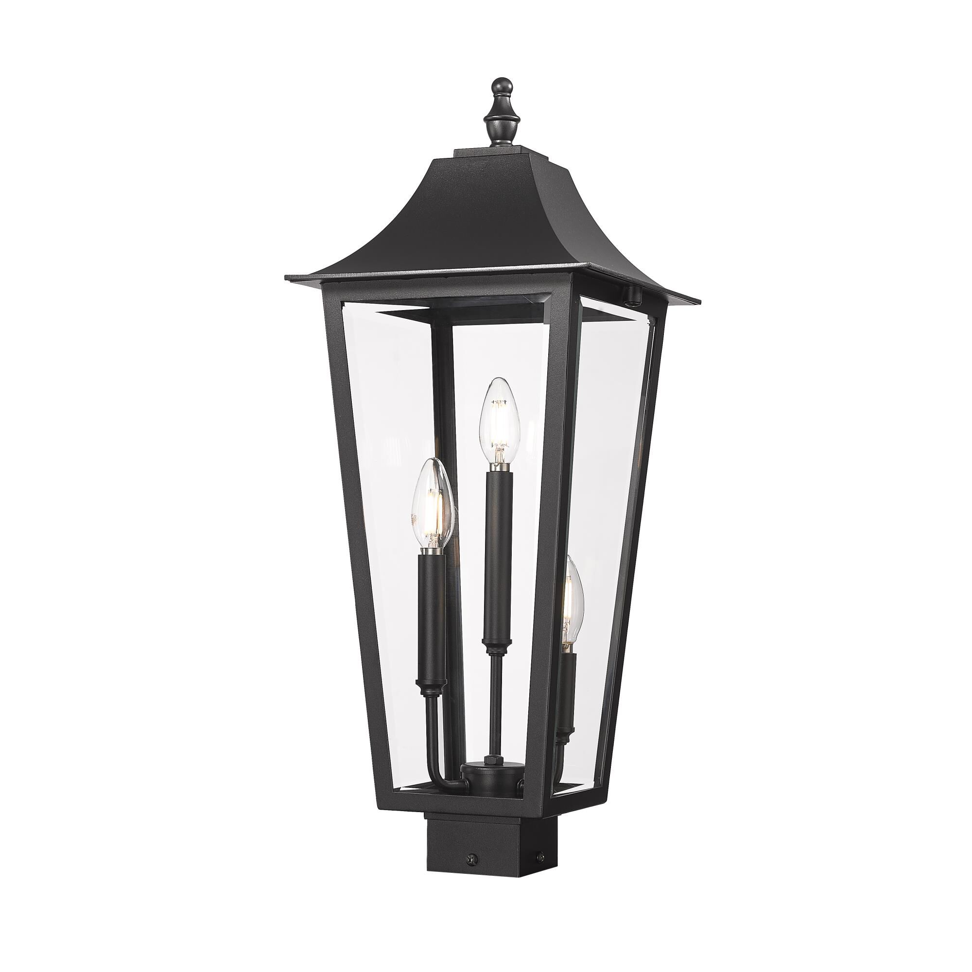 Shown in Black finish and Clear Beveled glass and Clear Beveled shade