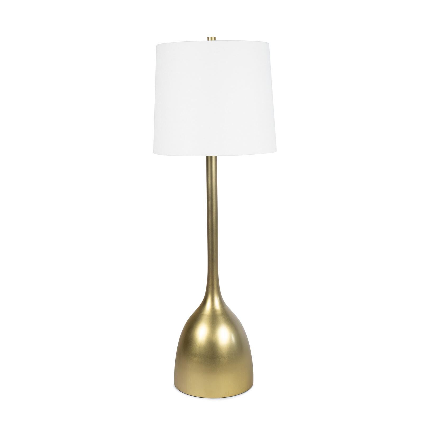 Shown in Natural Brass finish and Linen shade