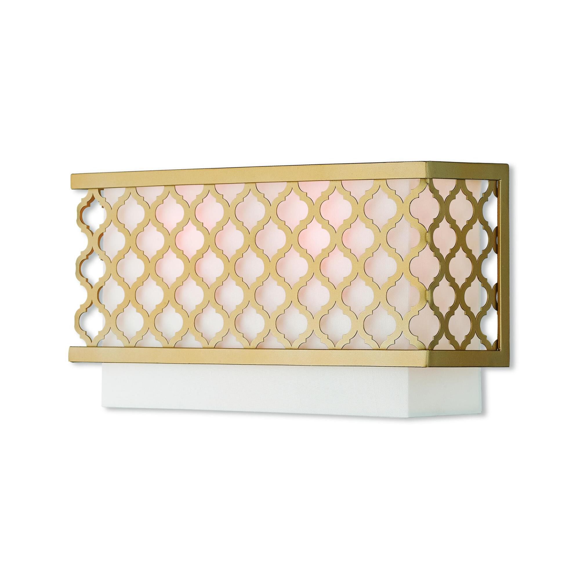 Shown in Soft Gold finish and Hand Crafted Off-White Fabric Outside & White Fabric Inside Hardback shade